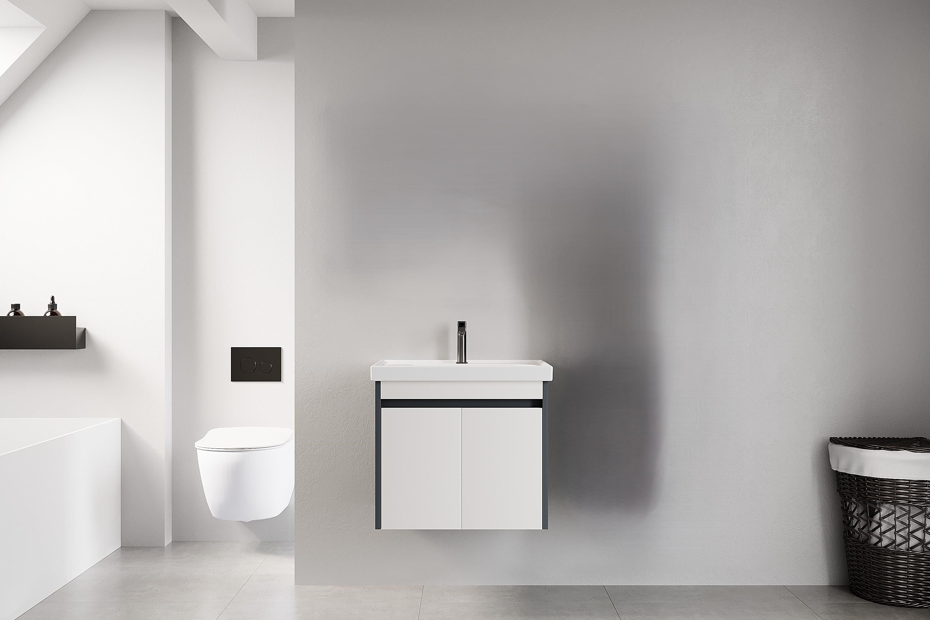 Denko Milano 60 cm (Antrasit Beyaz) Banyo Dolabı (Alt Modül Lavabo)