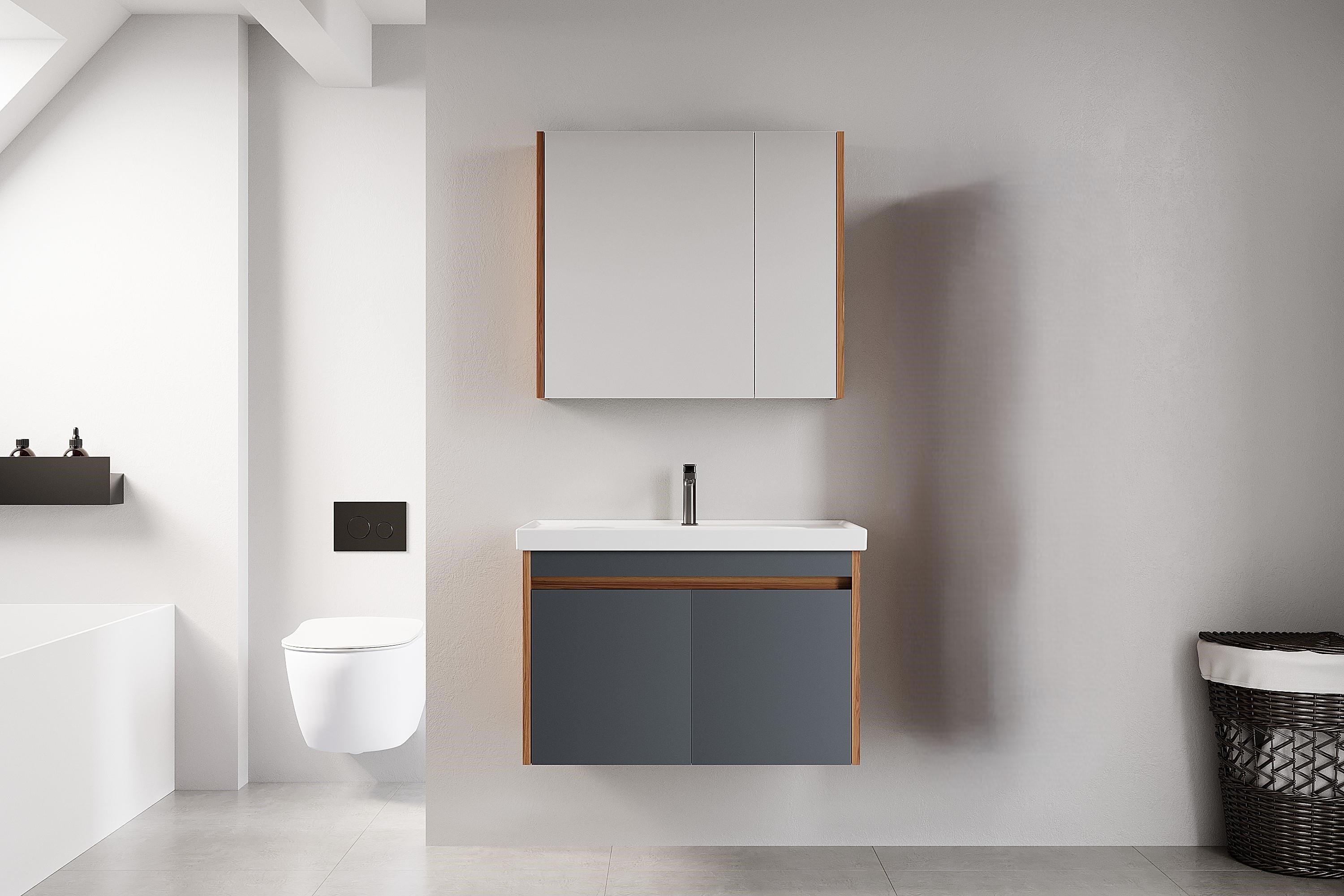 Denko Milano 80 cm MDF Hazar Antrasit Banyo Dolabı Takımı
