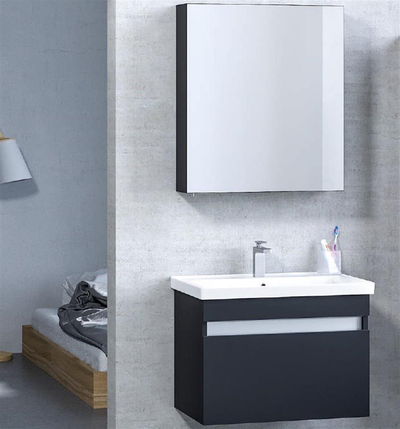 Denko More 65 cm MDF Siyah Banyo Dolabı Takımı