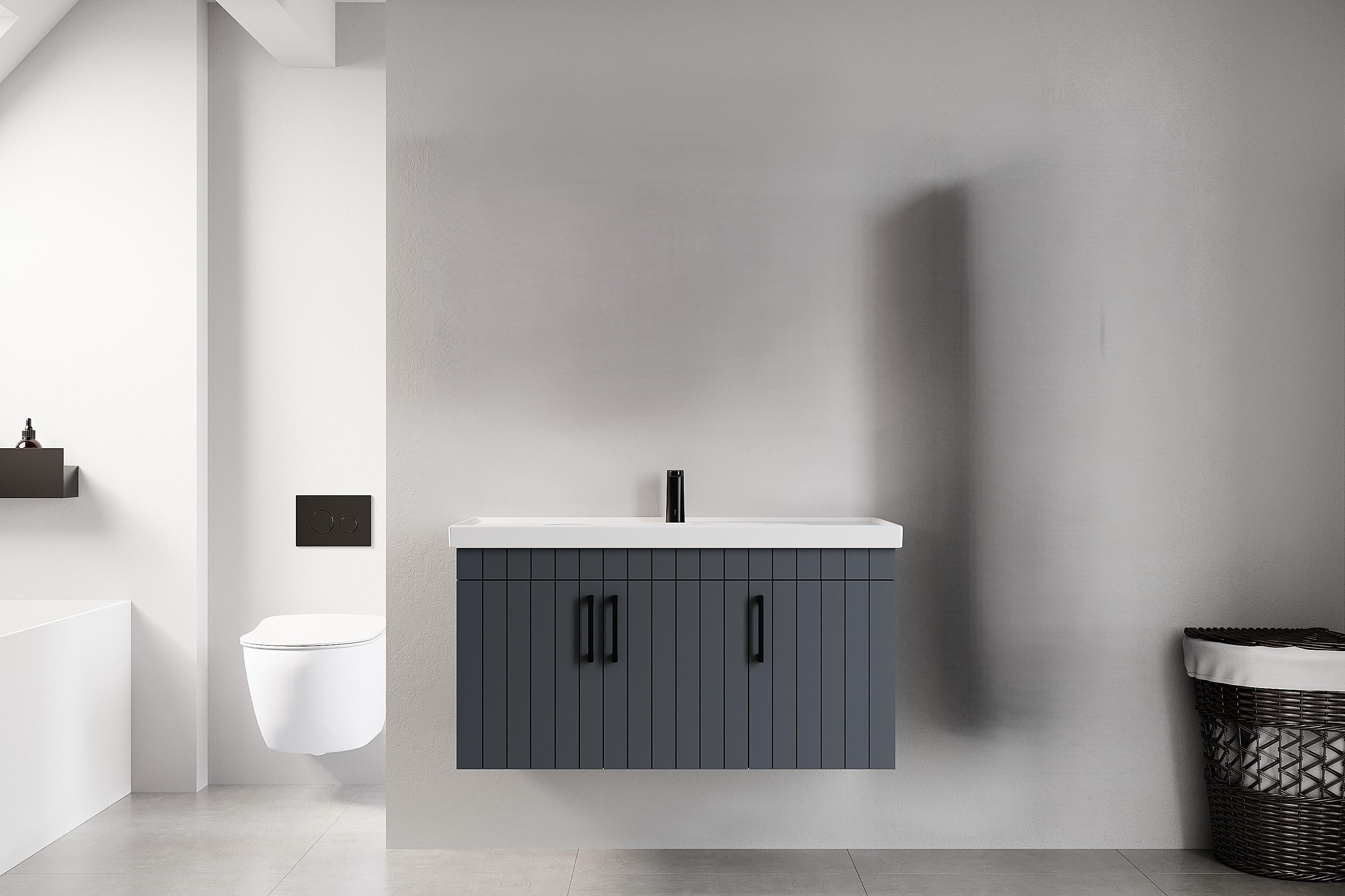 Denko Paris 100 cm Antrasit Banyo Dolabı (Alt Modül Lavabo)