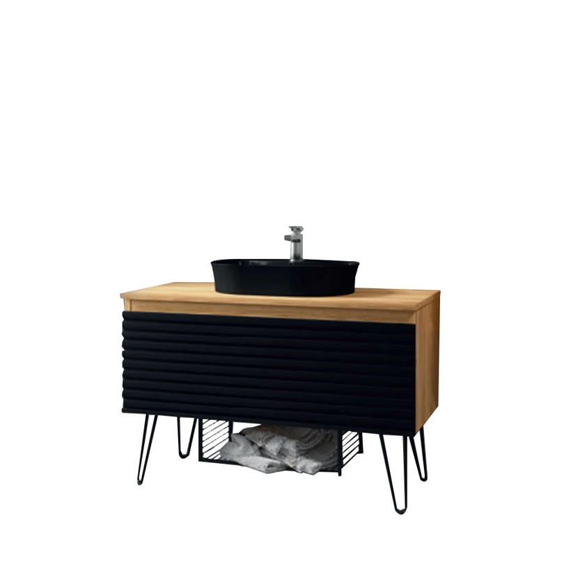 Denko Taylan 100 cm MDF Siyah Banyo Dolabı Alt Modül ve Lavabo