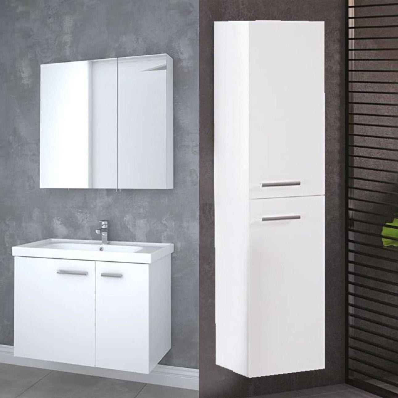 Denko Terra 80 cm Beyaz Banyo Dolabı Takımı ve Boy Dolabı