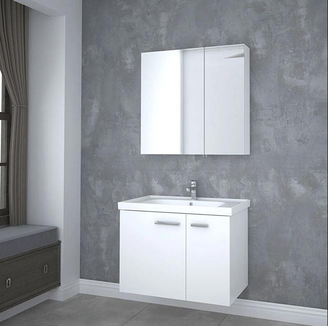 Denko Terra 80 cm Beyaz Banyo Dolabı Takımı