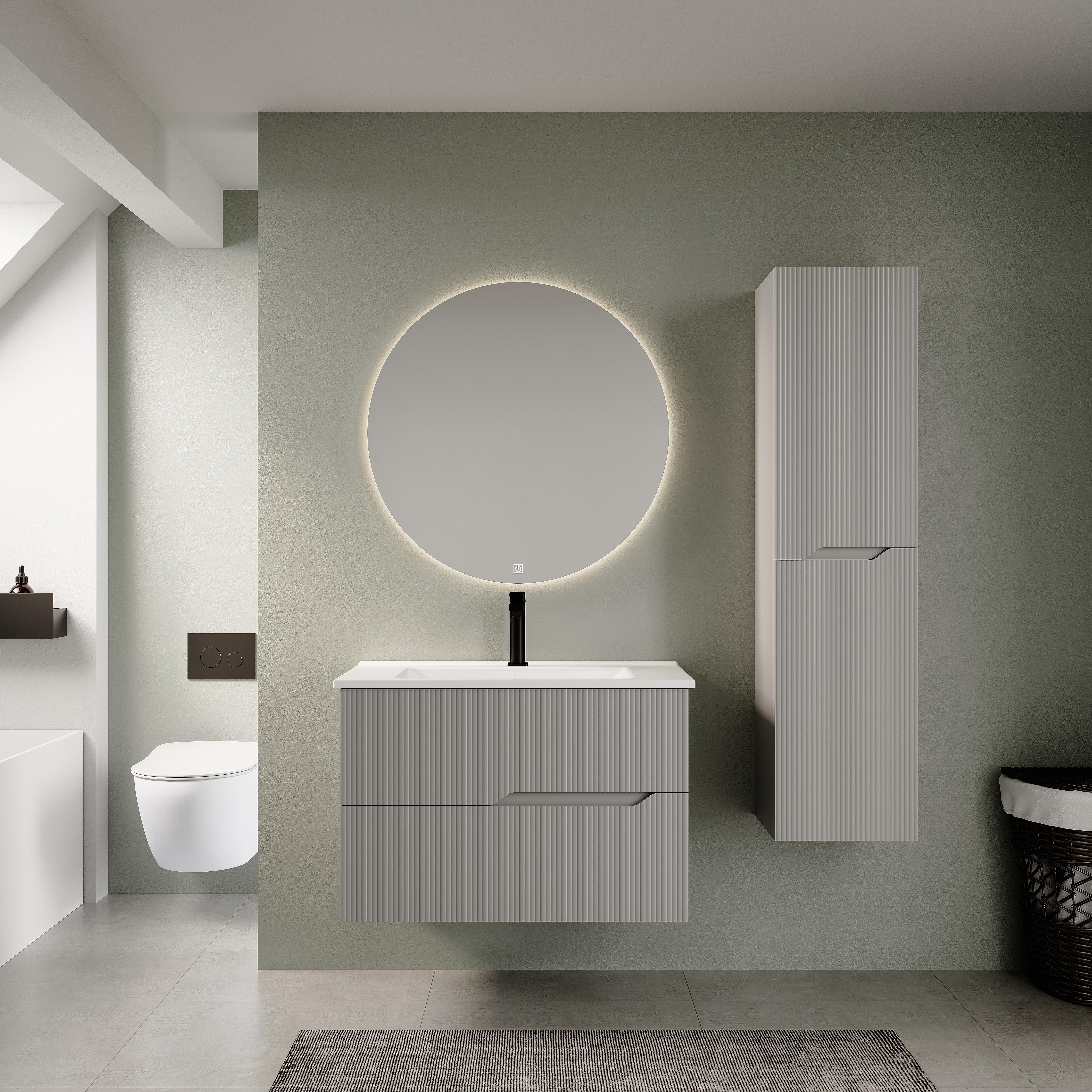 Denko Tiran 100 cm Beyoğlu Gri Banyo Dolabı Takımı ve Boy Dolabı