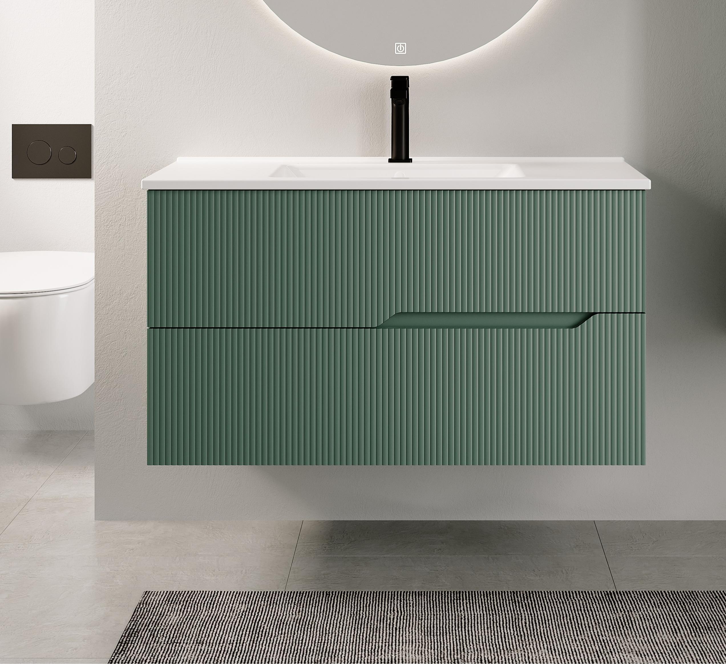 Denko Tiran 85 cm (Beyoğlu Yeşil) Banyo Dolabı (Alt Modül Lavabo)