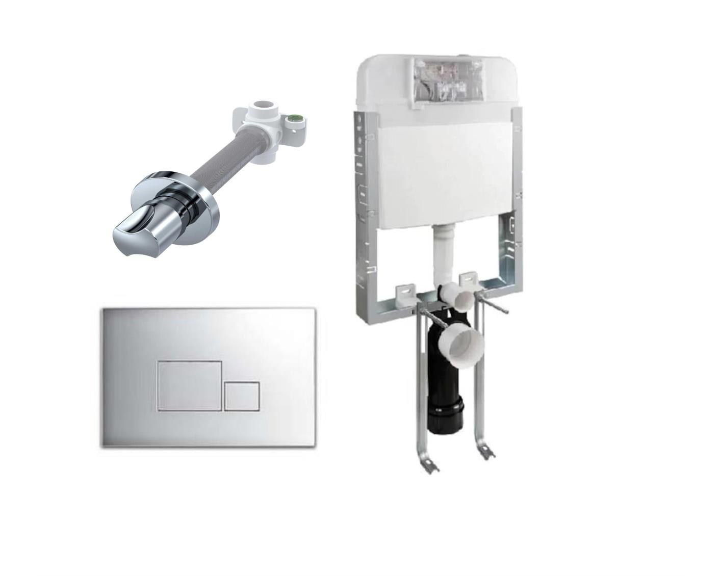 Nkp Gömme Rezervuar 3'lü Set Mat Krom Buton ve Valtemo Stop Valf