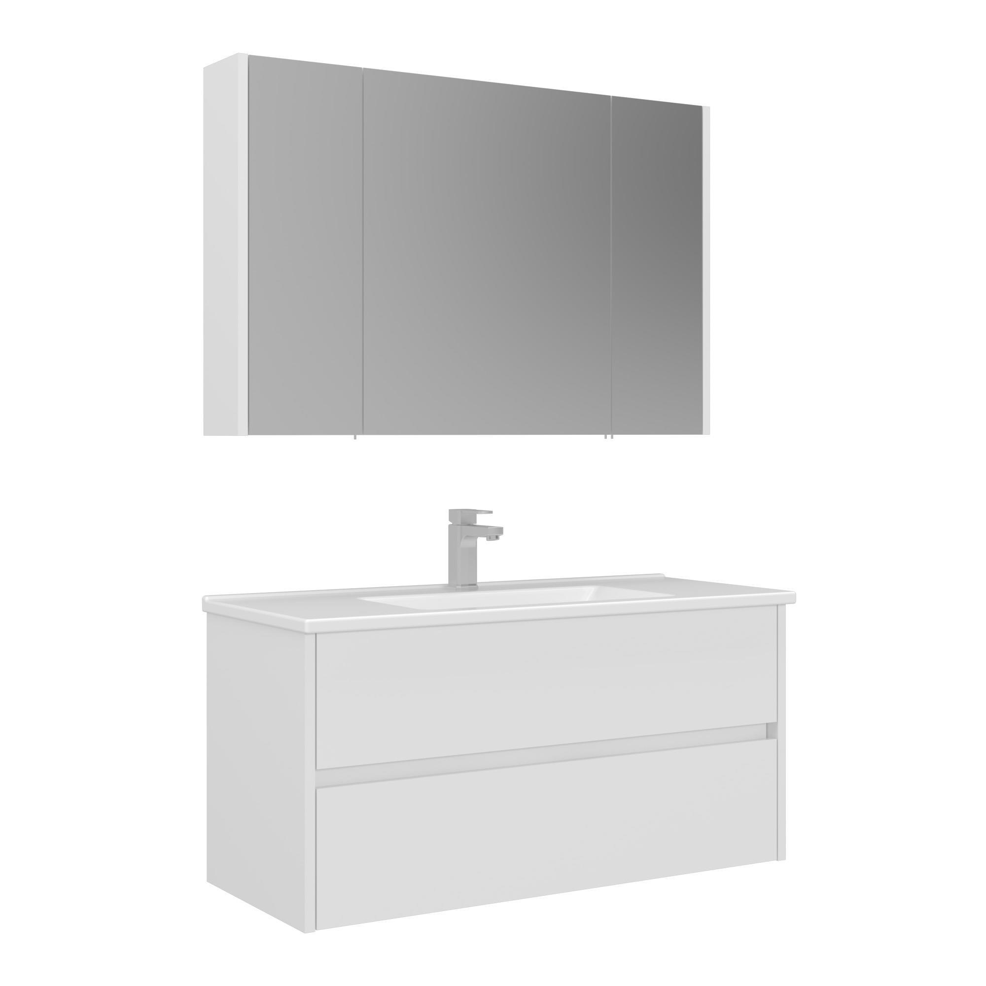 Orka Arno 100 cm Parlak Beyaz Çekmeceli Banyo Dolabı Takımı 