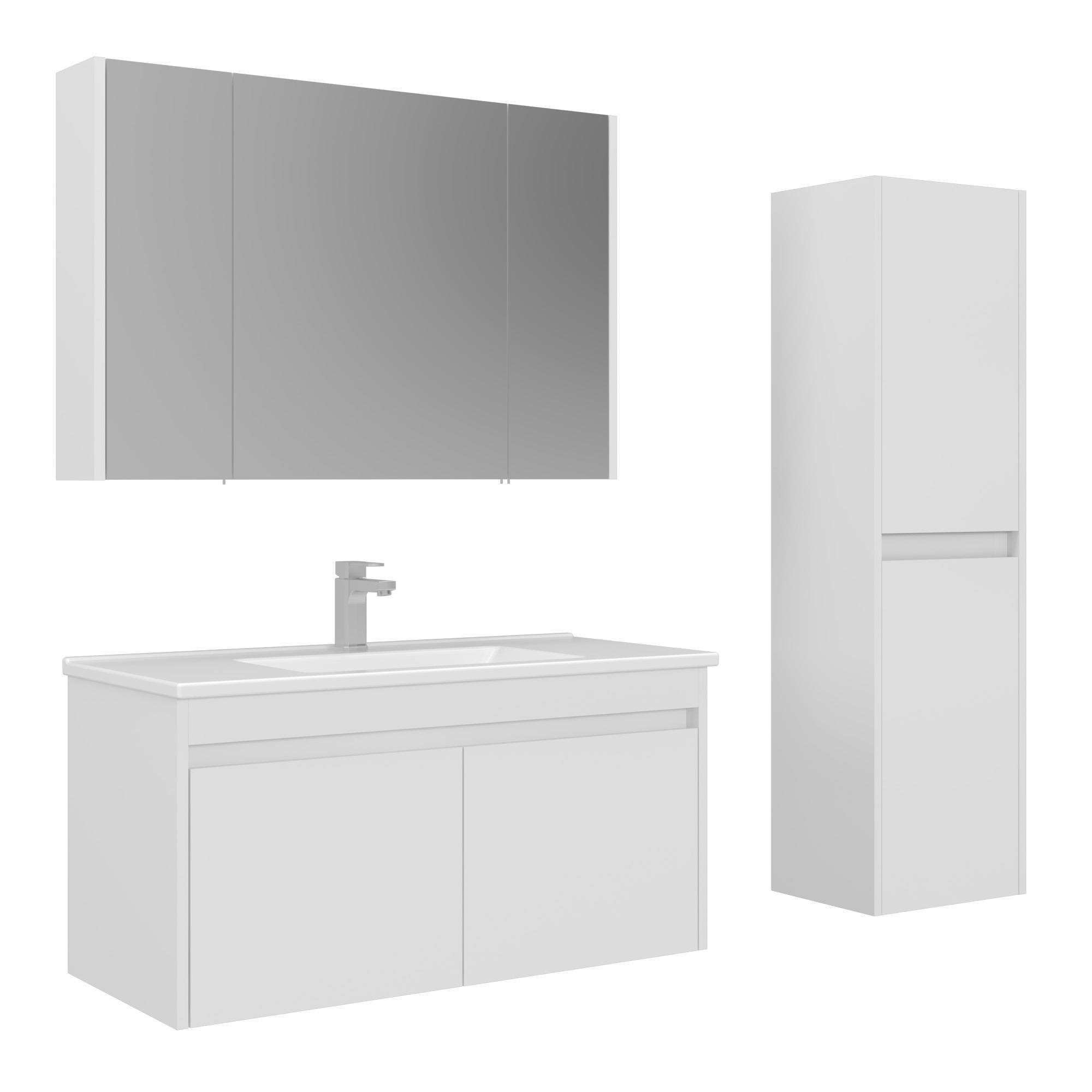 Orka Arno 100 cm Parlak Beyaz Kapaklı Banyo Dolabı Takımı ve Boy Dolabı