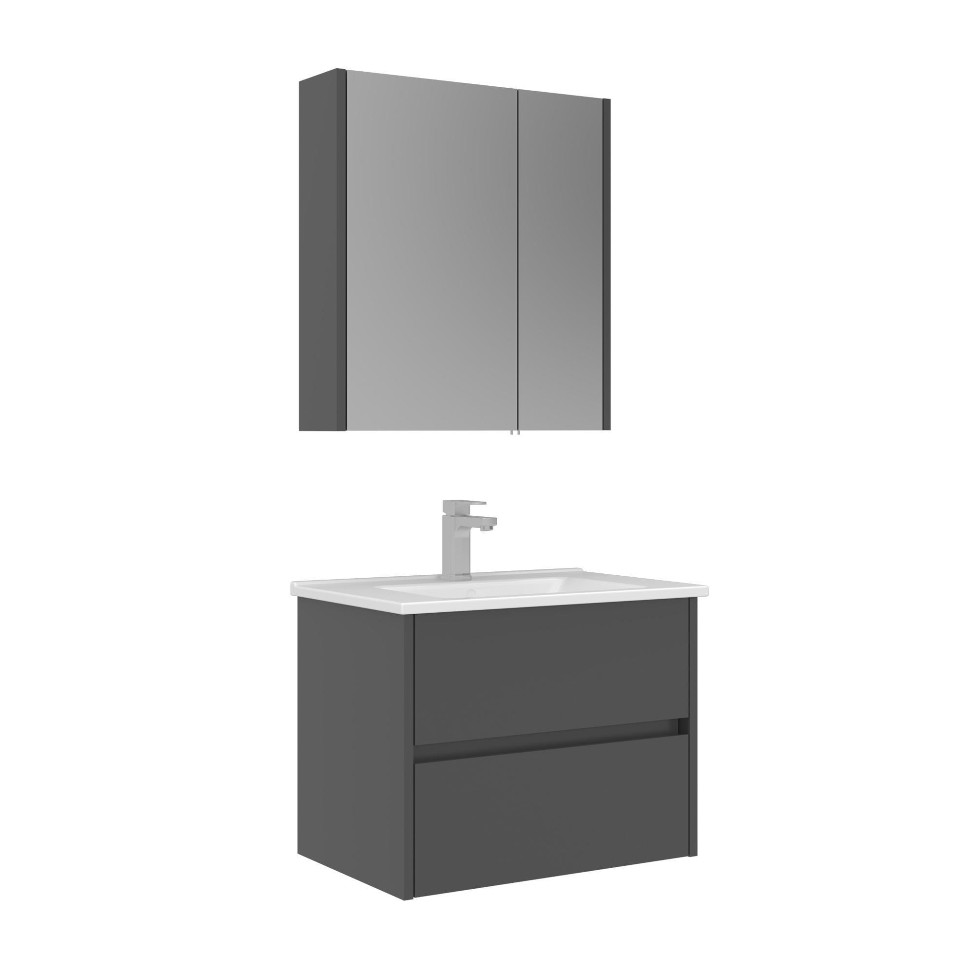 Orka Arno 65 cm Parlak Antrasit Çekmeceli Banyo Dolabı Takımı 