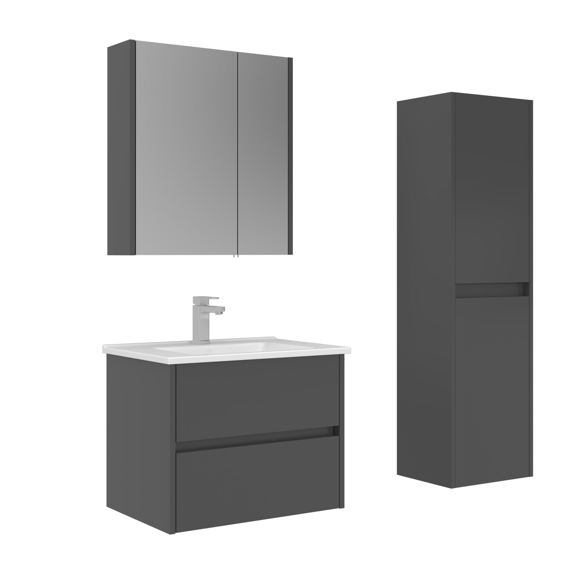 Orka Arno 65 cm Parlak Antrasit Çekmeceli Banyo Dolabı Takımı ve Boy Dolabı