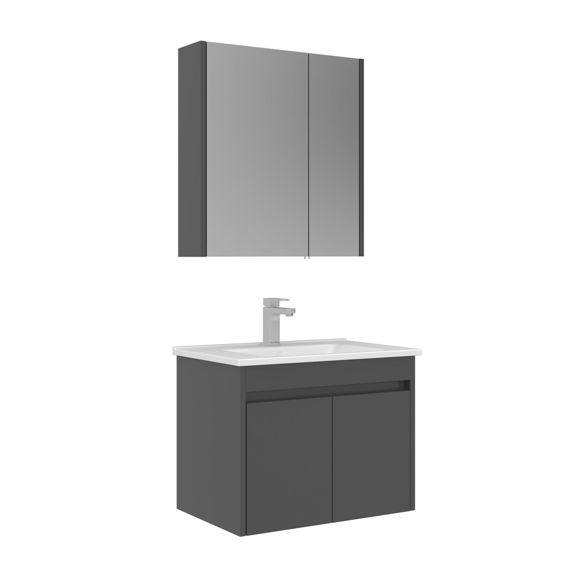 Orka Arno 65 cm Parlak Antrasit Kapaklı Banyo Dolabı Takımı 