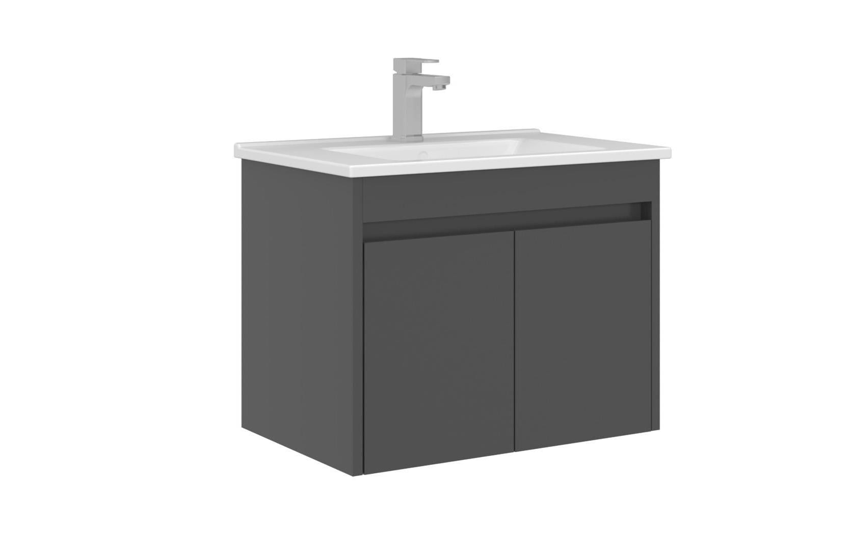 Orka Arno 65 cm Parlak Antrasit Kapaklı Banyo Dolabı Alt Modül Lavabo