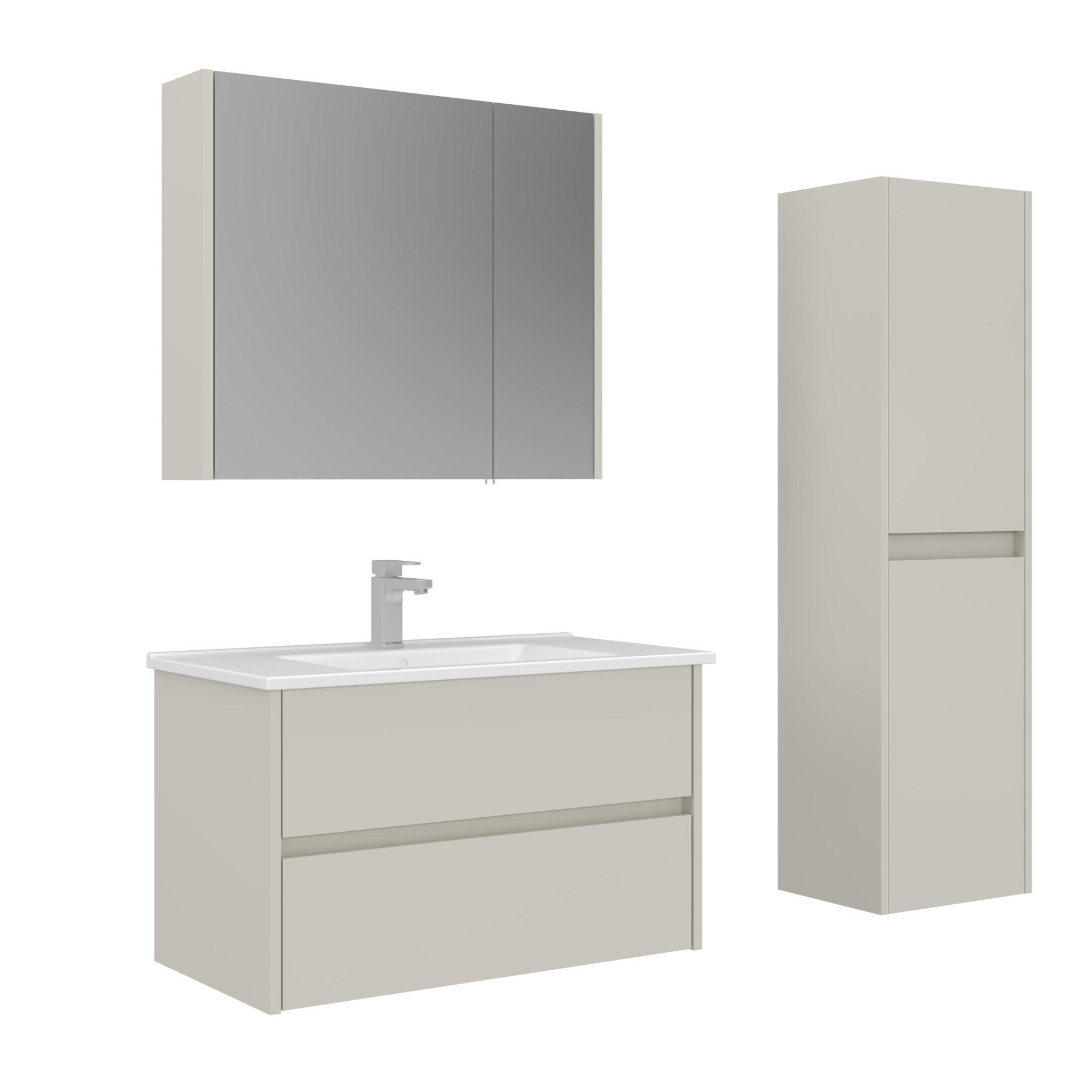 Orka Arno 85 cm Parlak Kaşmir Çekmeceli Banyo Dolabı Takımı ve Boy Dolabı