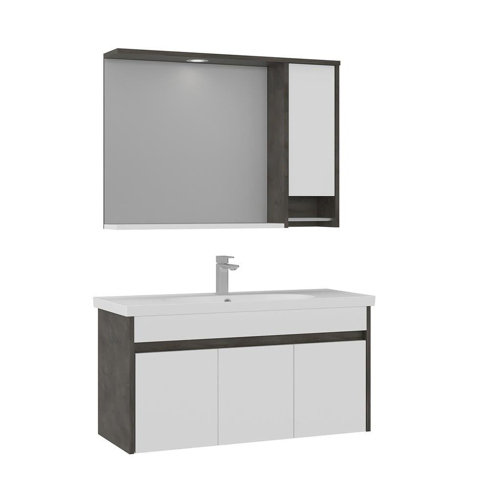 Orka Aydos 100 cm Retro Gümüş/Beyaz Banyo Dolabı Takımı