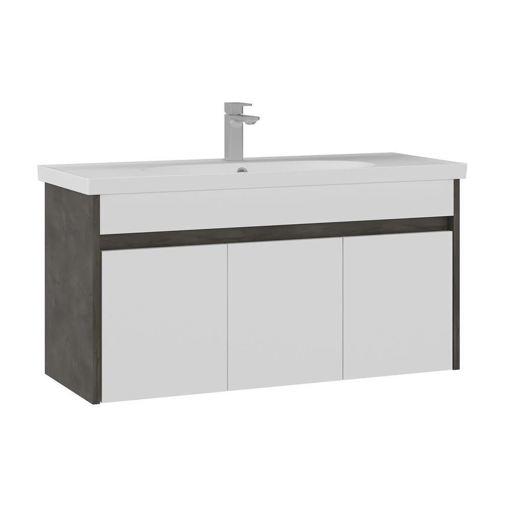 Orka Aydos 100 cm Retro Gümüş/Beyaz Banyo Dolabı Alt Modül ve Lavabo