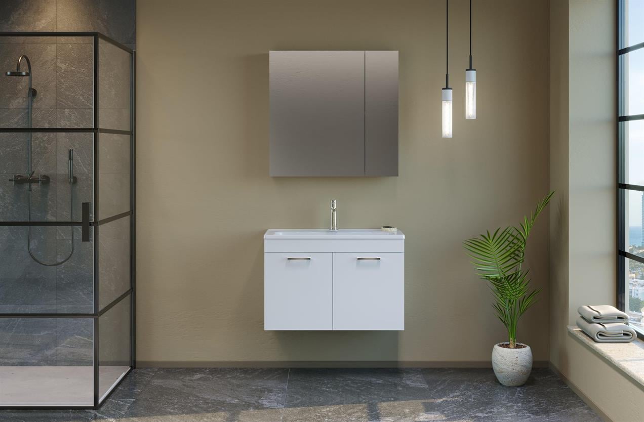 Orka Bafa 80 cm MDF Beyaz Banyo Dolabı Takımı