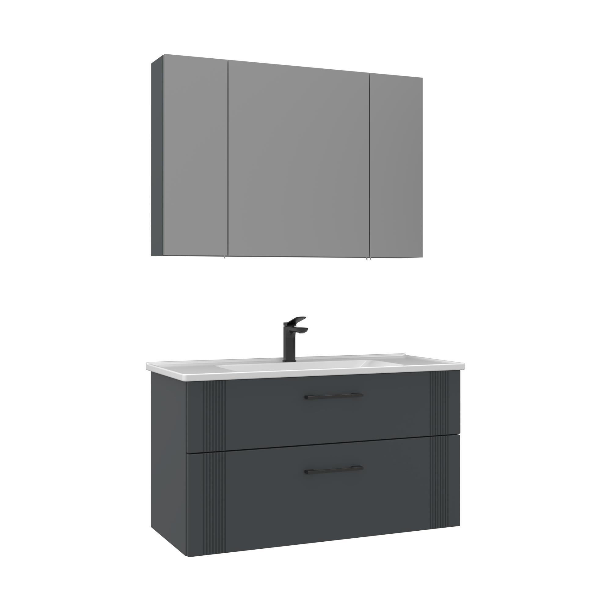 Orka Bari 100 cm Mat Antrasit Banyo Dolabı Takımı 