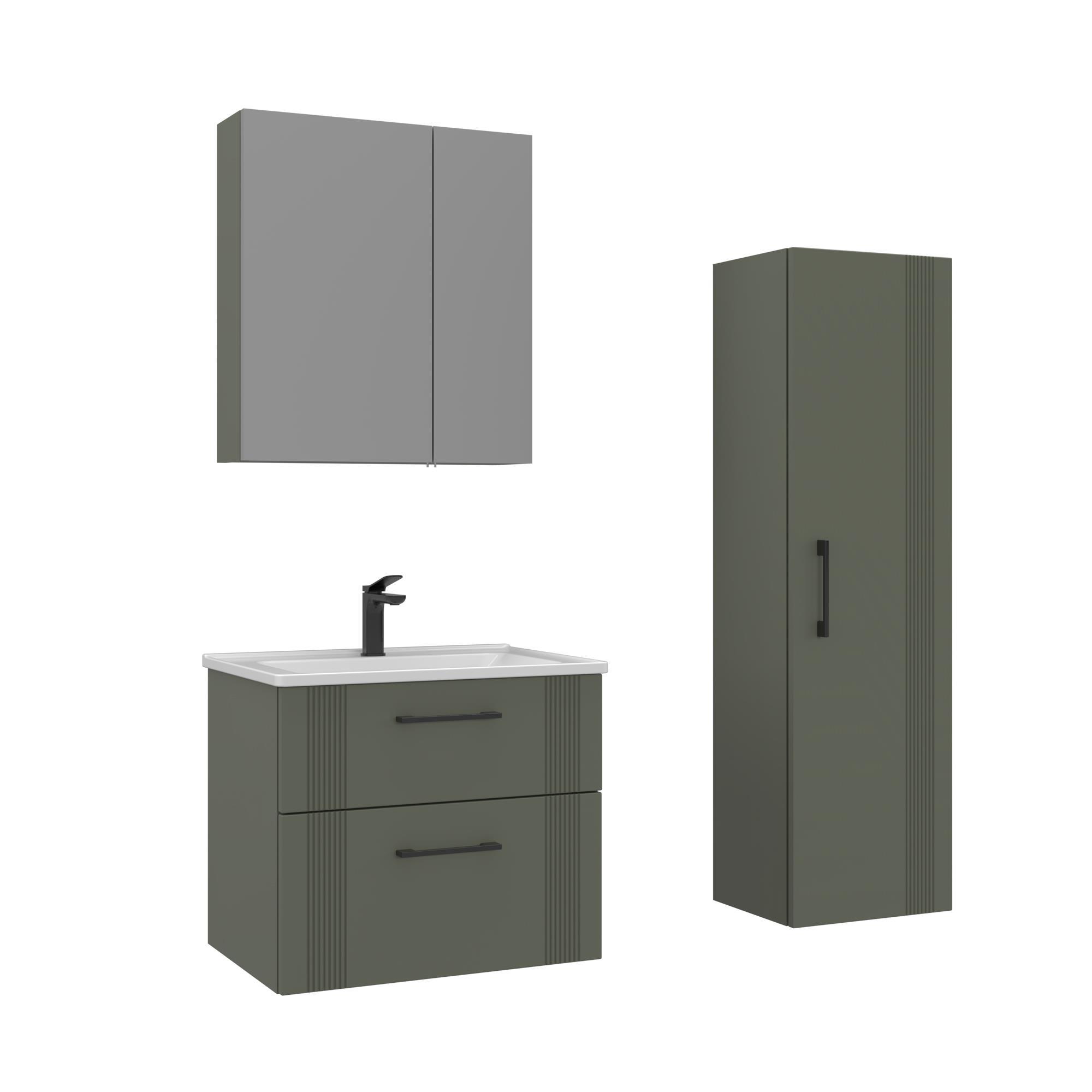 Orka Bari 65 cm Mat Yeşil Banyo Dolabı Takımı ve Boy Dolabı