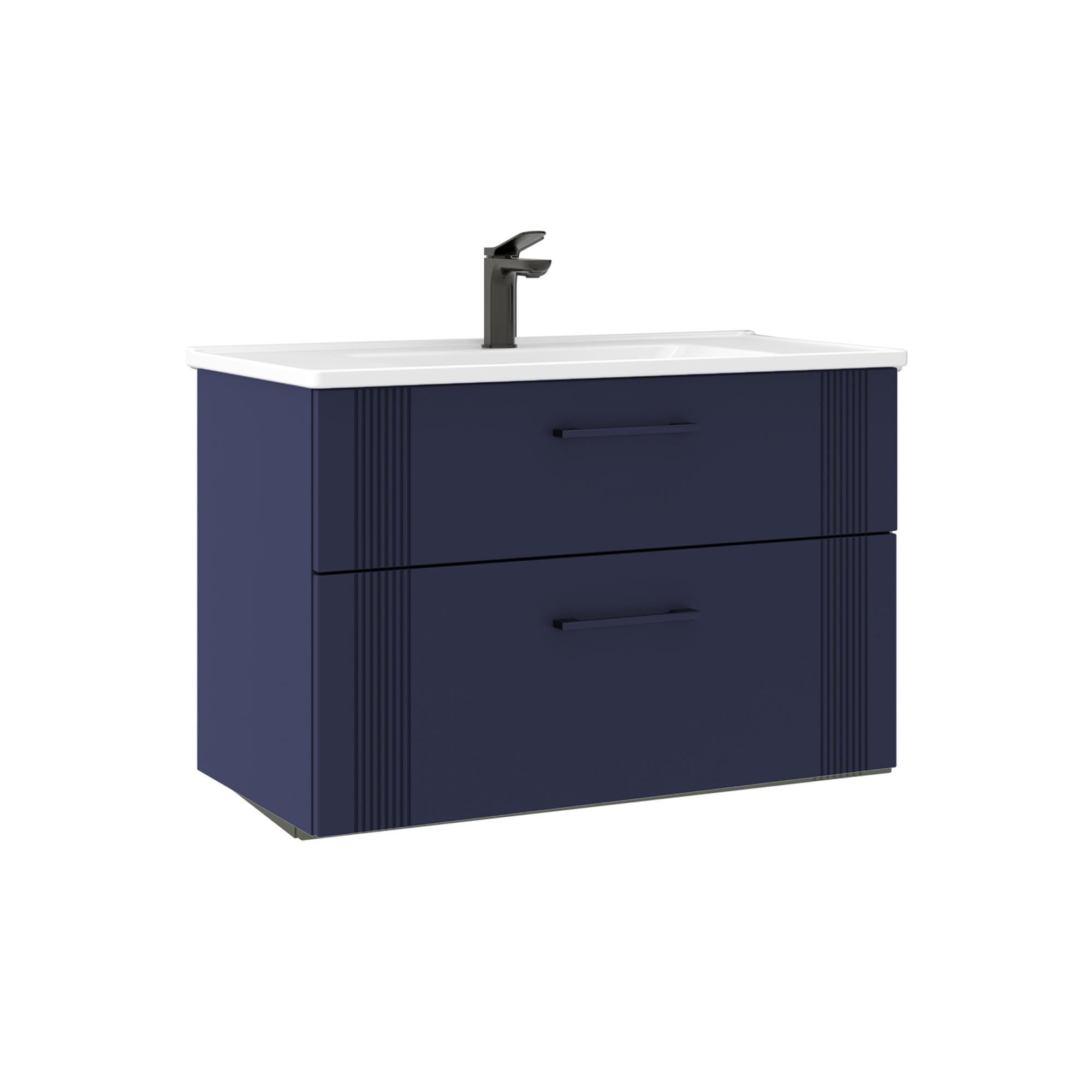Orka Bari 85 cm Mat Lacivert Banyo Dolabı Alt Modül Lavabo