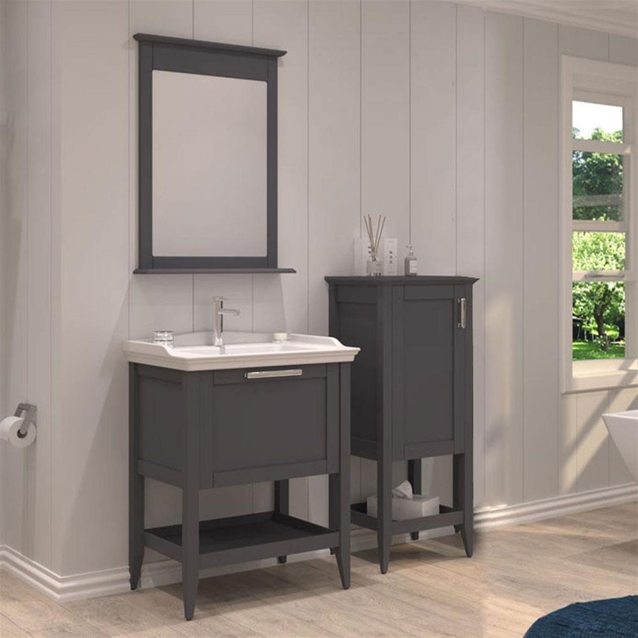 Orka Bastle 65 cm Mat Antrasit Banyo Dolabı ve Boy Dolabı Takımı