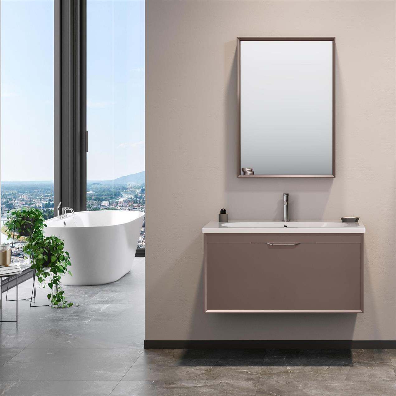 Orka Clay 100 cm MDF Toprak Banyo Dolabı Takımı