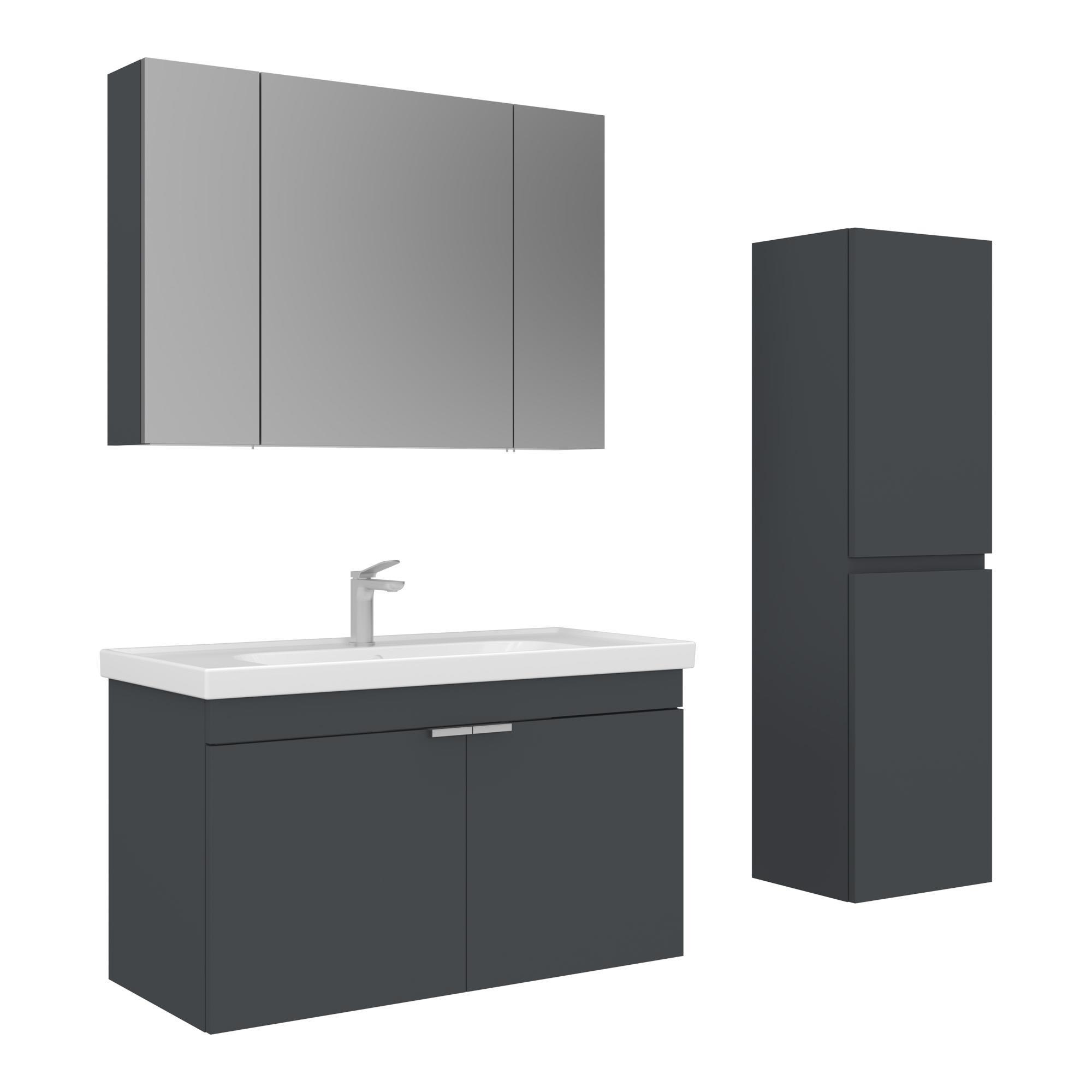 Orka Desna 100 cm Mat Antrasit Banyo Dolabı Takımı ve Boy Dolabı
