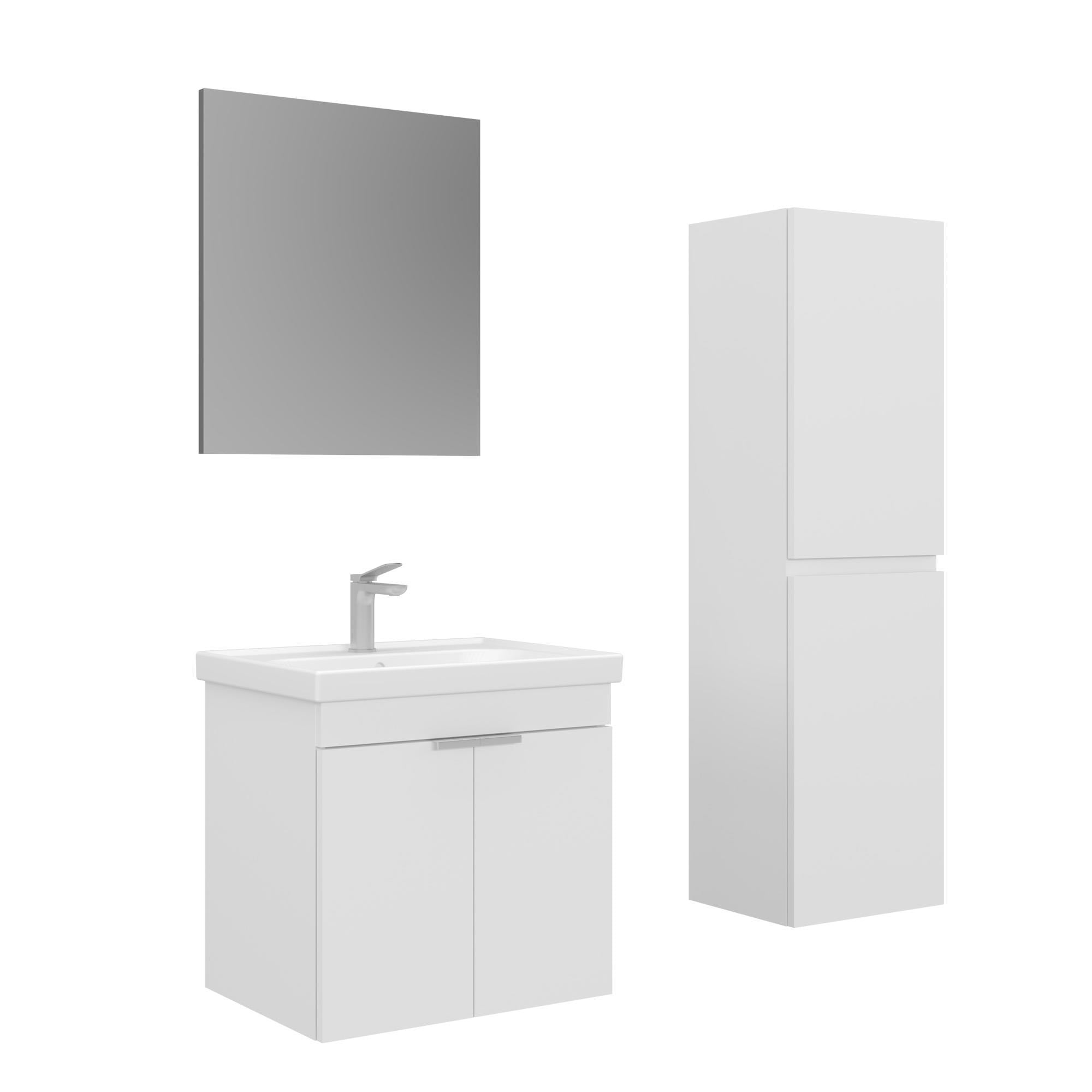 Orka Desna 60 cm Mat Beyaz Düz Aynalı Banyo Dolabı Takımı ve Boy Dolabı