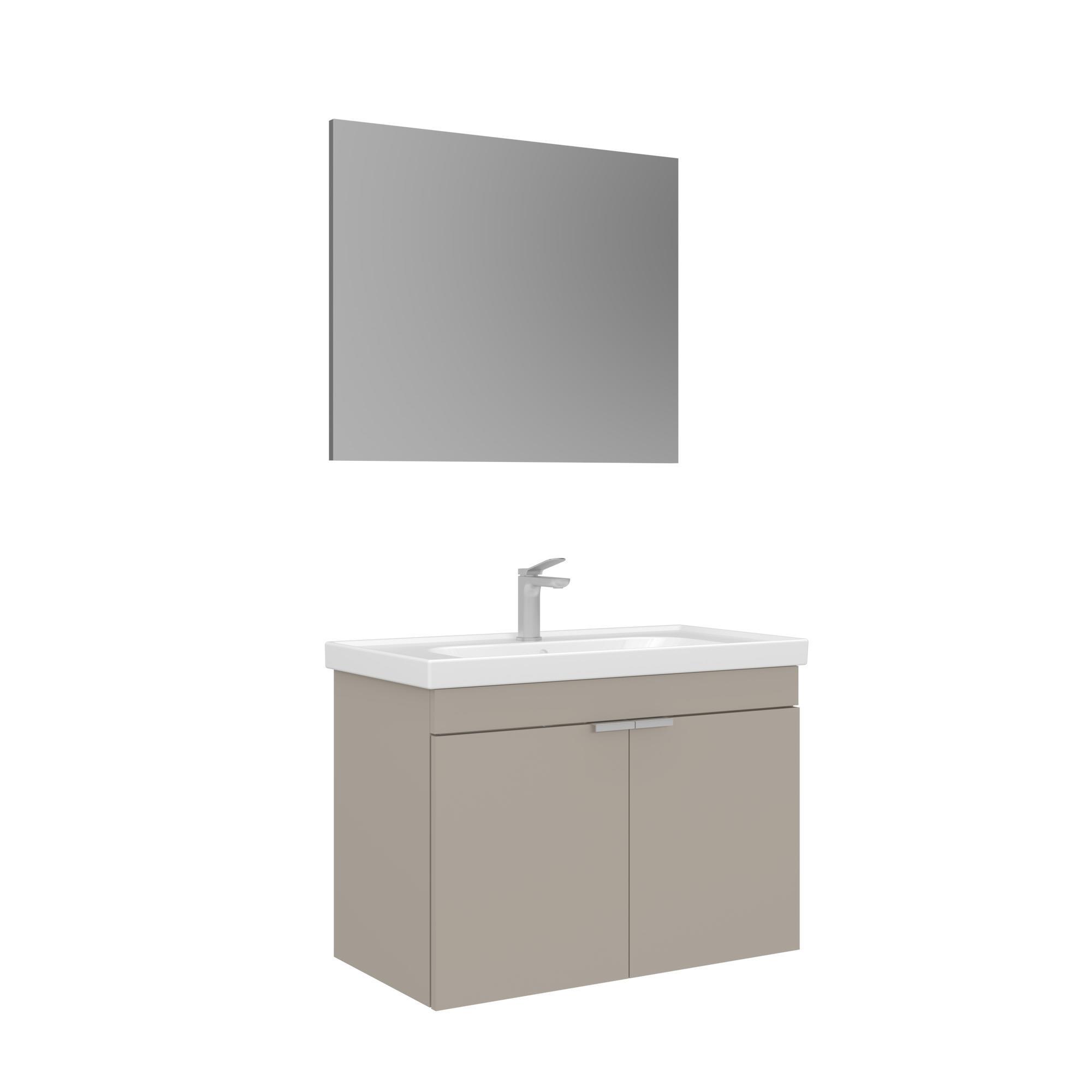 Orka Desna 80 cm Çöl Beji Düz Aynalı Banyo Dolabı Takımı