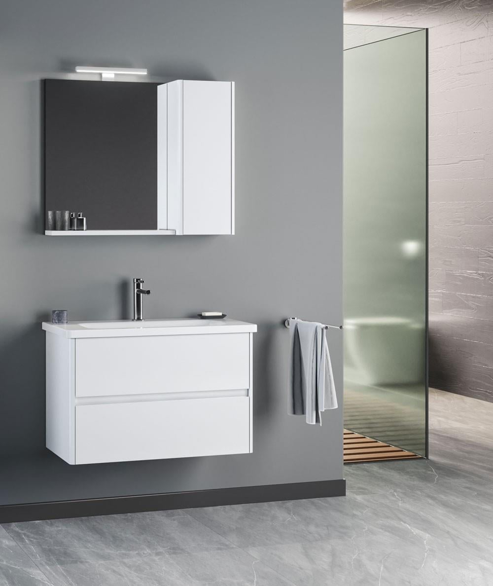 Orka Düden 80 cm MDF Çekmeceli Beyaz Banyo Dolabı Takımı