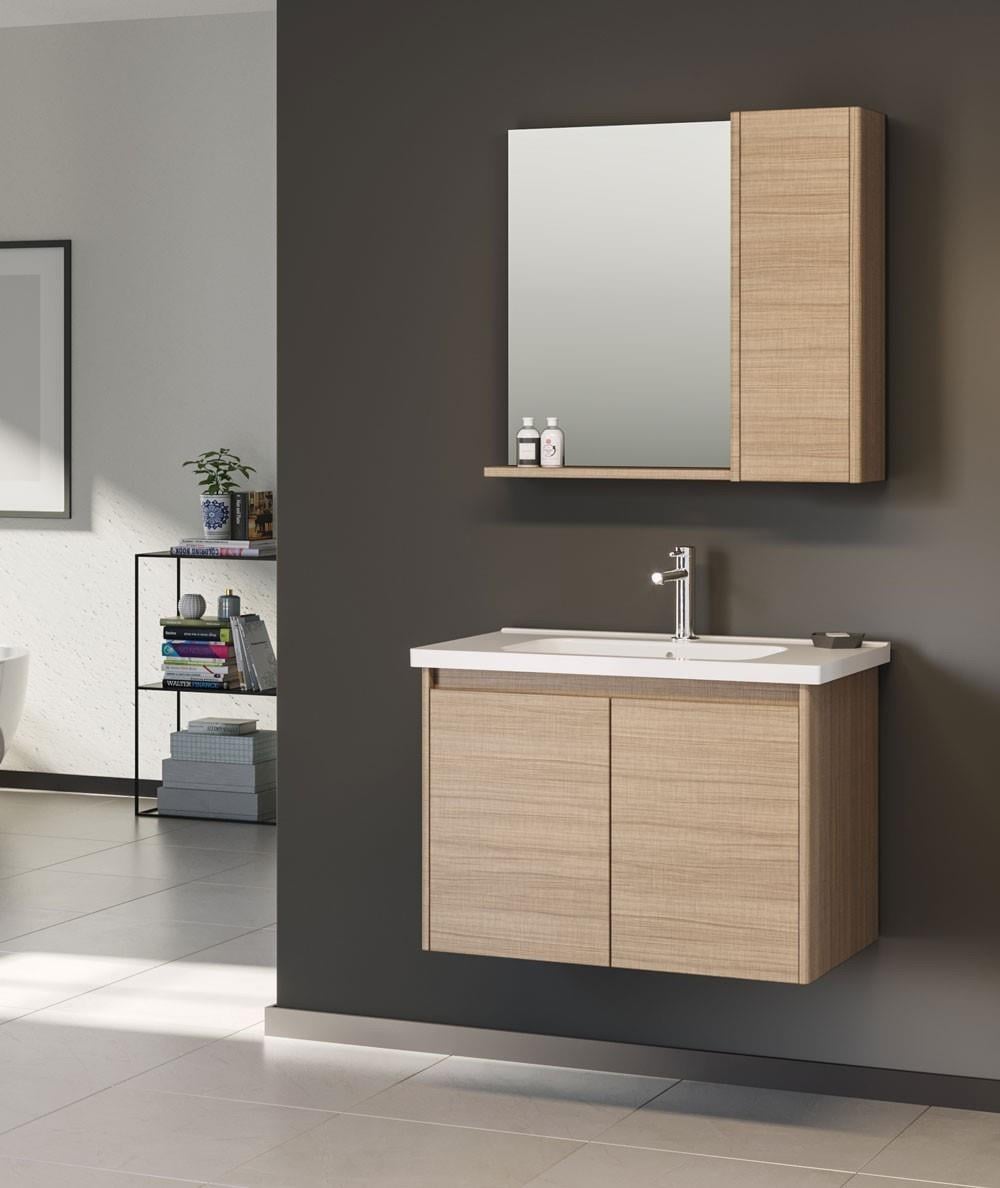 Orka Düden 80 cm MDF Kapaklı Meşe Banyo Dolabı Takımı
