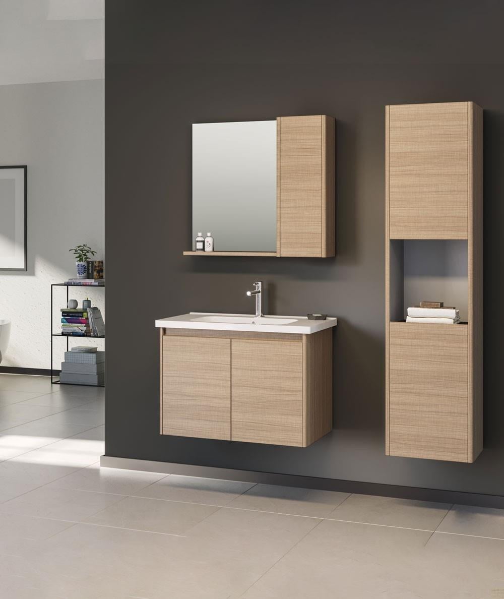 Orka Düden 80 cm MDF Kapaklı Meşe Banyo Dolabı Takımı ve Boy Dolabı