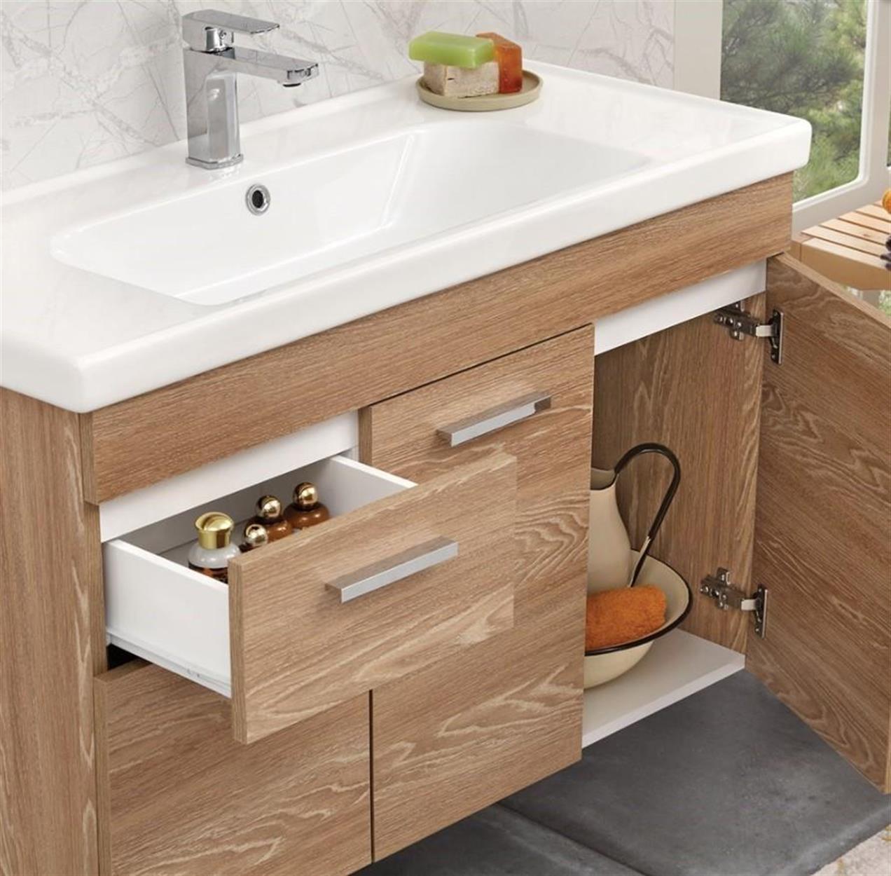 Orka Enez 100 cm MDF Livana Banyo Dolabı Alt Modül ve Lavabo