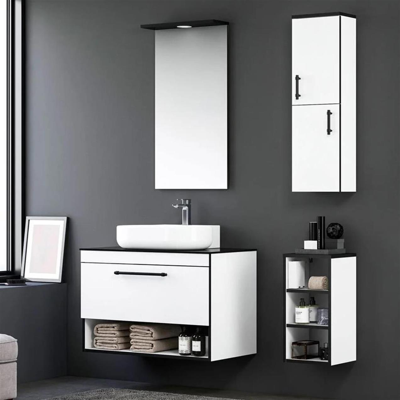 Orka Knidos 90 cm MDF Beyaz Banyo Dolabı Takımı ve Boy Dolabı