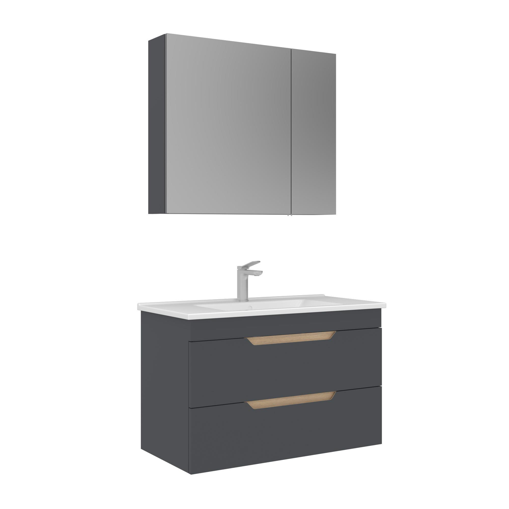 Orka Lena 85 cm Mat Antrasit Çekmeceli Banyo Dolabı Takımı 