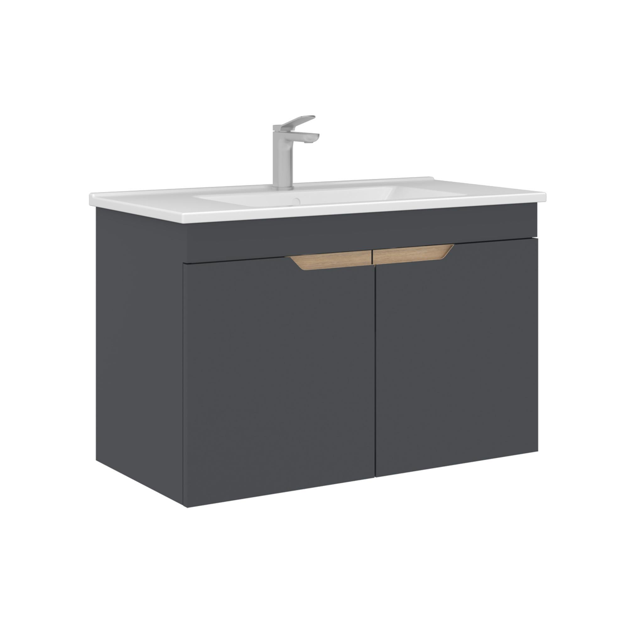 Orka Lena 85 cm Mat Antrasit Kapaklı Banyo Dolabı Alt Modül Lavabo