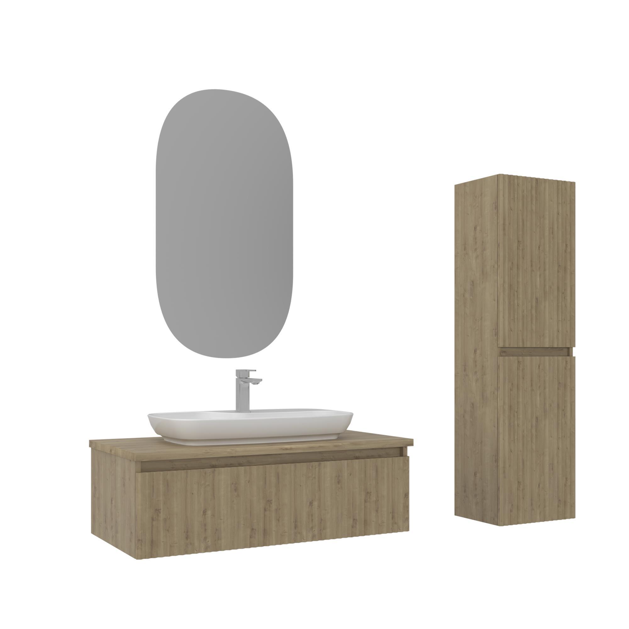 Orka Lentia 100 cm Meşe Banyo Dolabı Takımı ve Boy Dolabı