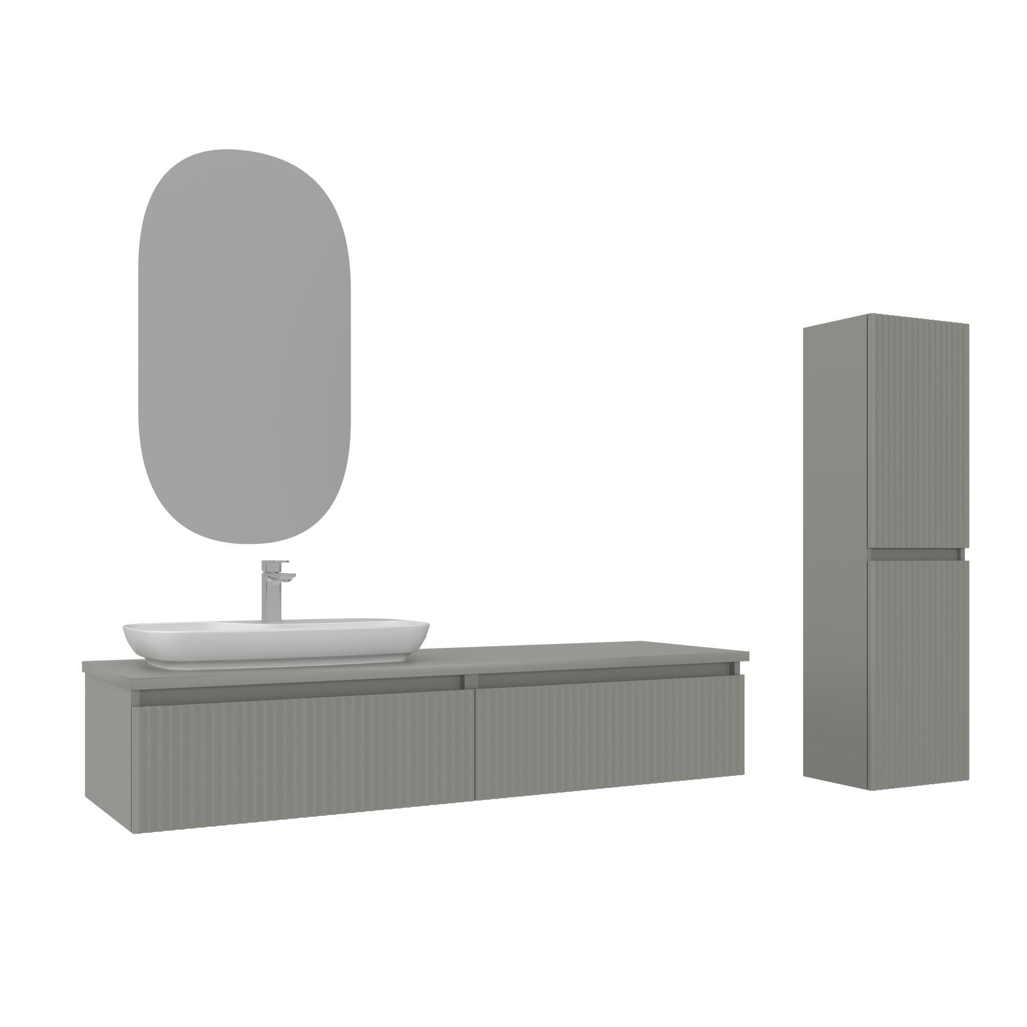 Orka Lentia 160 cm Mat Kaşmir Banyo Dolabı Takımı ve Boy Dolabı