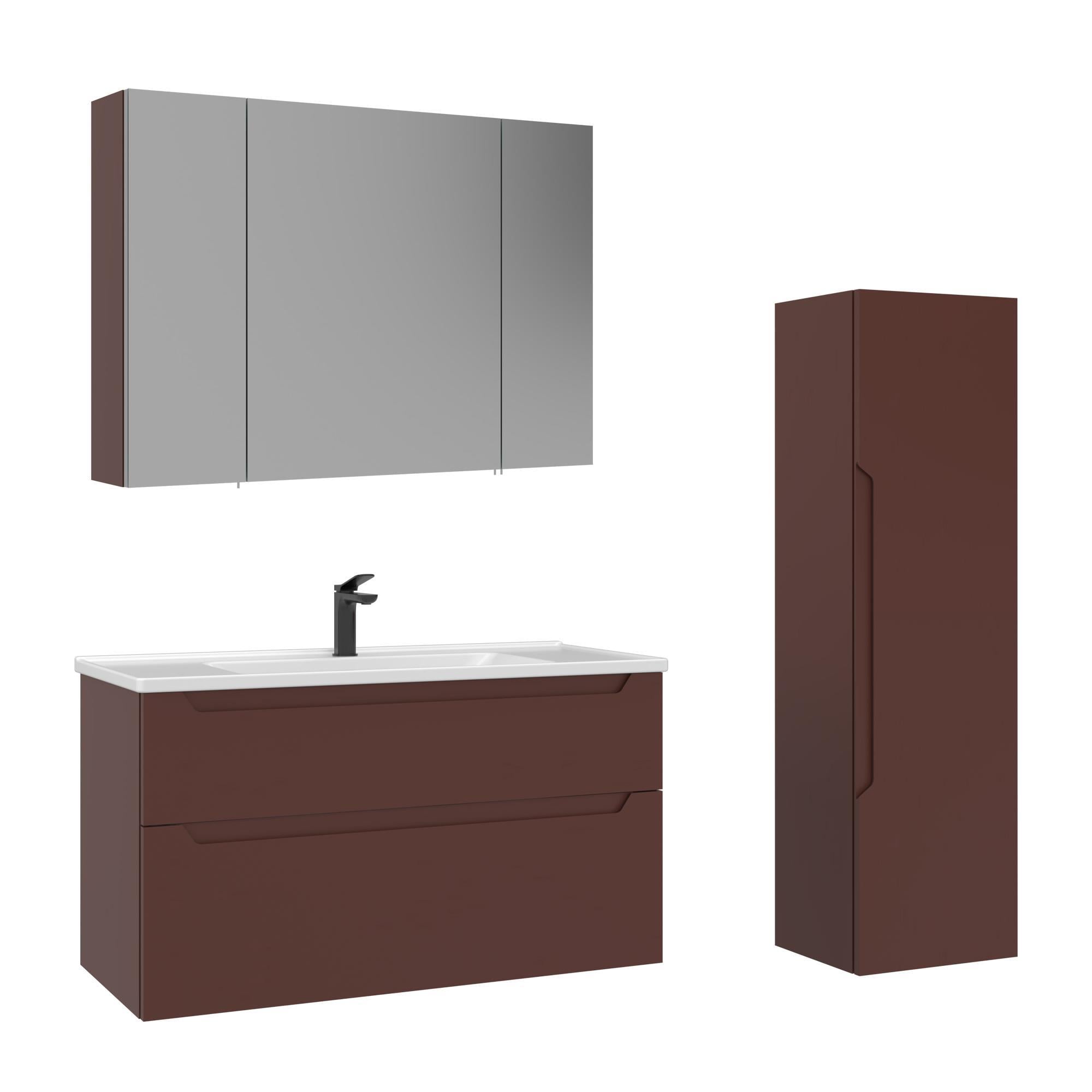 Orka Messina 100 cm Tuscan Kırmızı Banyo Dolabı Takımı ve Boy Dolabı