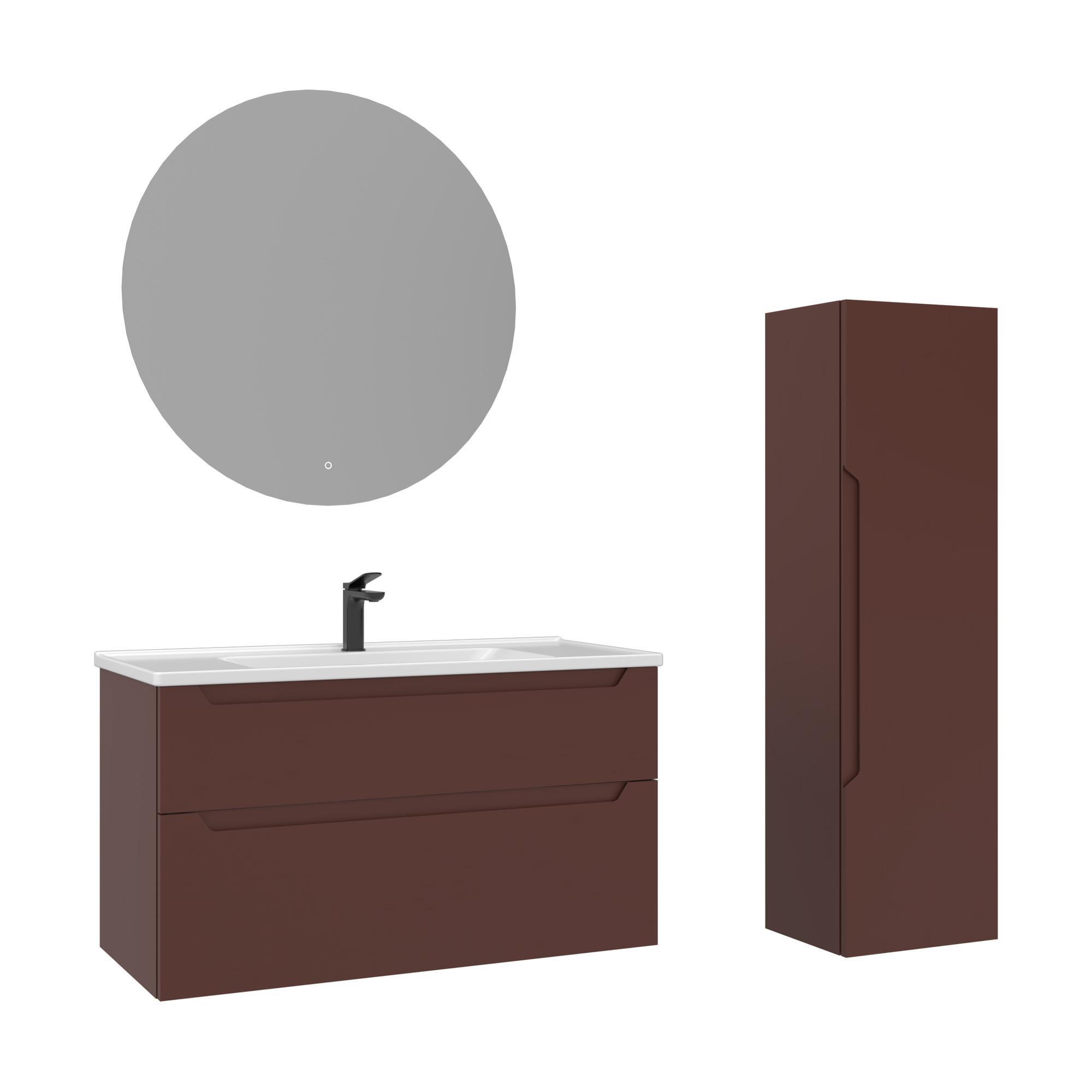 Orka Messina 100 cm Tuscan Kırmızı LED Banyo Dolabı Takımı ve Boy Dolabı