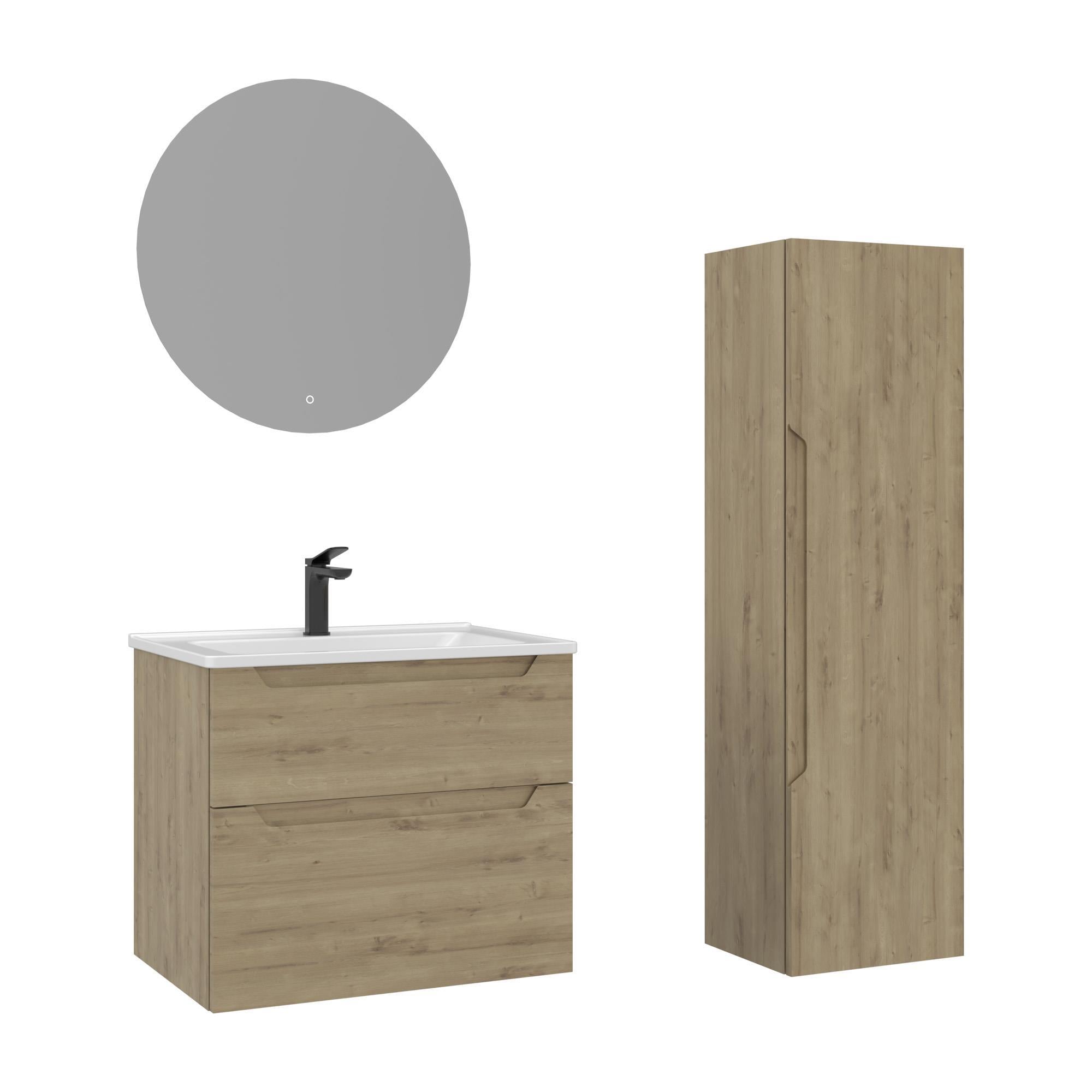 Orka Messina 65 cm Meşe LED Banyo Dolabı Takımı ve Boy Dolabı