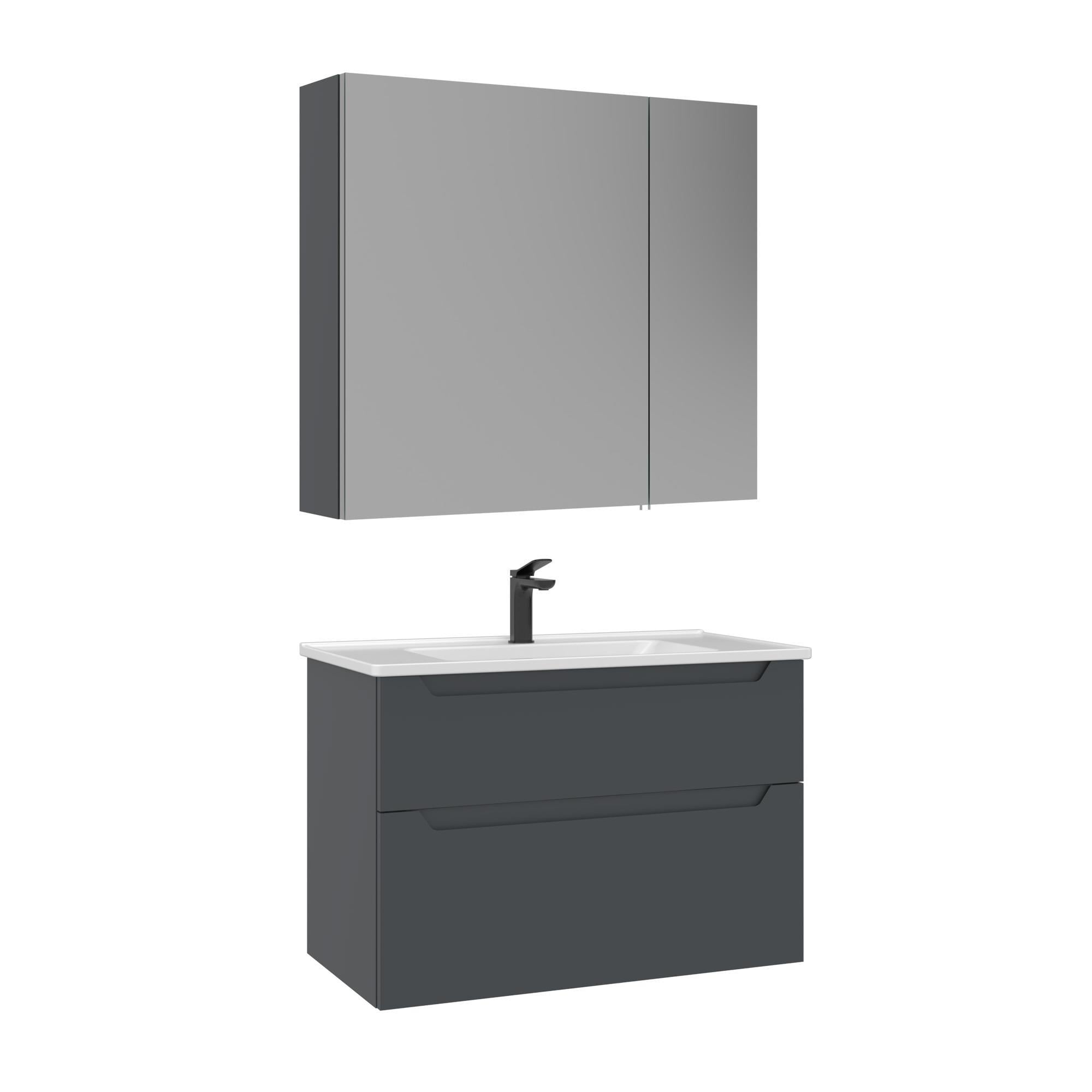 Orka Messina 85 cm Mat Antrasit Banyo Dolabı Takımı