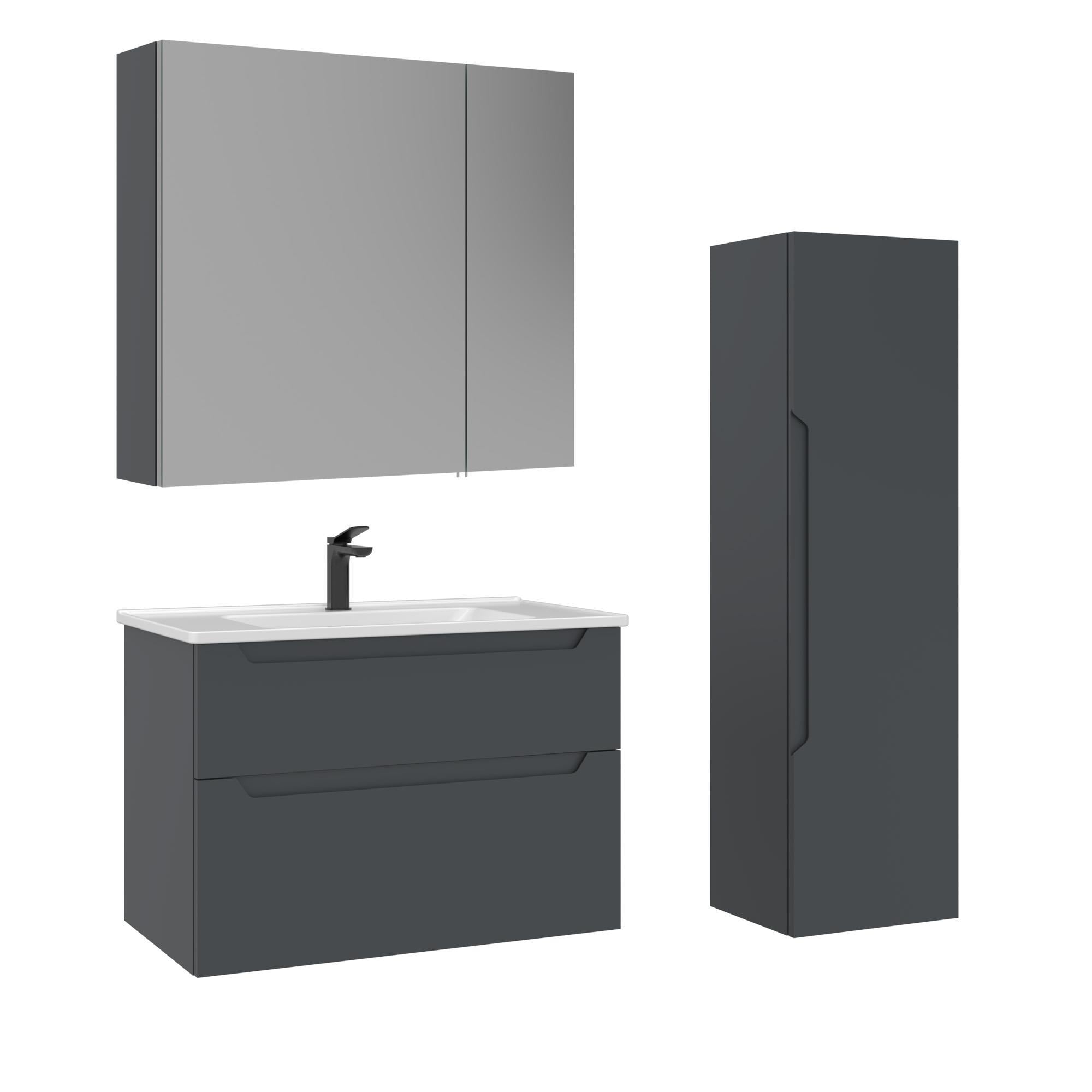 Orka Messina 85 cm Mat Antrasit Banyo Dolabı Takımı ve Boy Dolabı