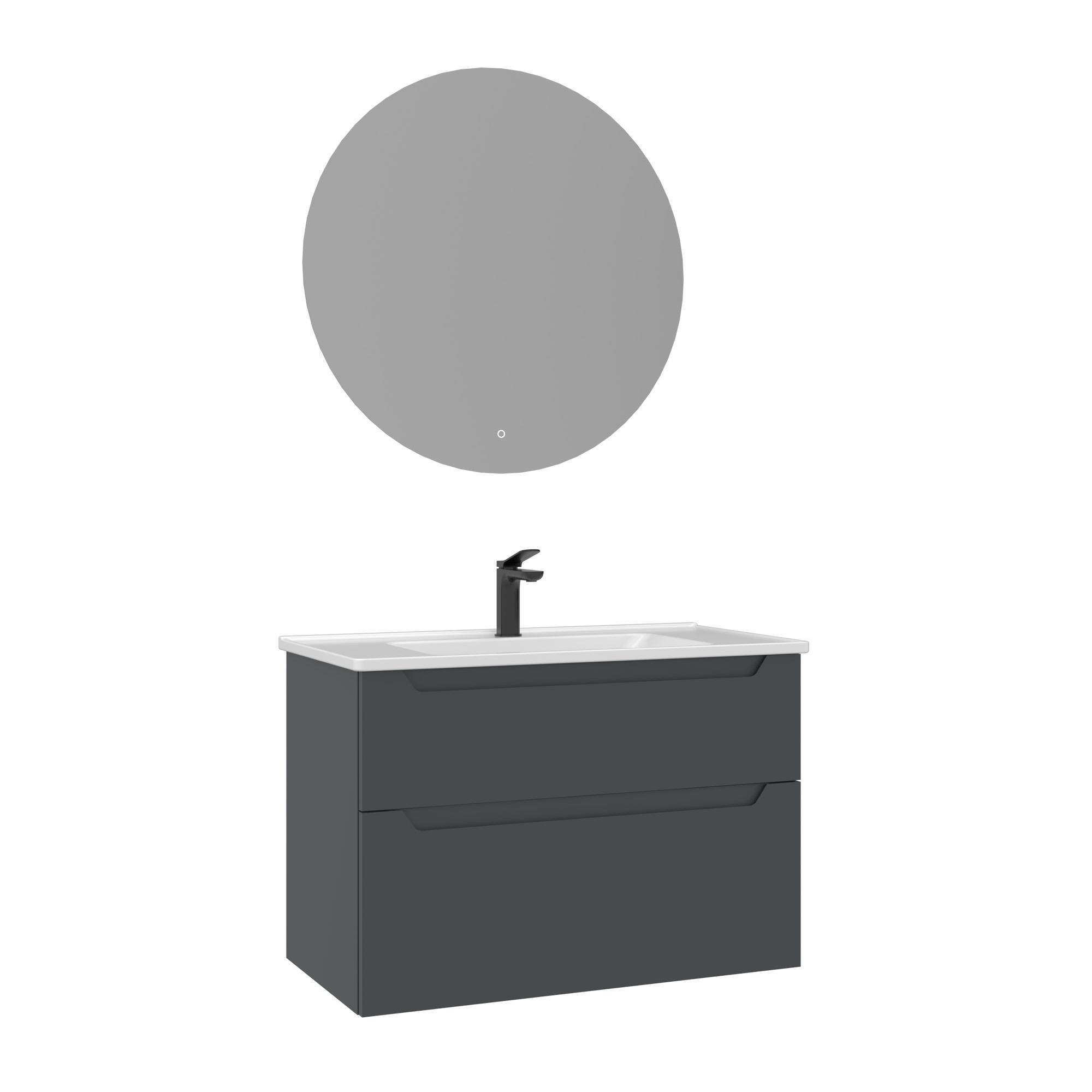 Orka Messina 85 cm Mat Antrasit LED Banyo Dolabı Takımı