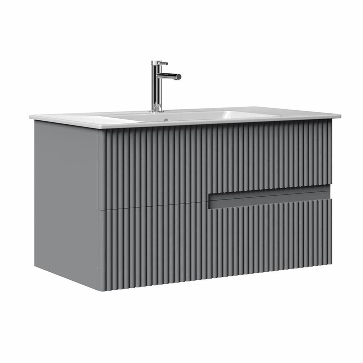 Orka Moonlight 90 cm MDF Mat Gri Banyo Dolabı Alt Modül ve Lavabo