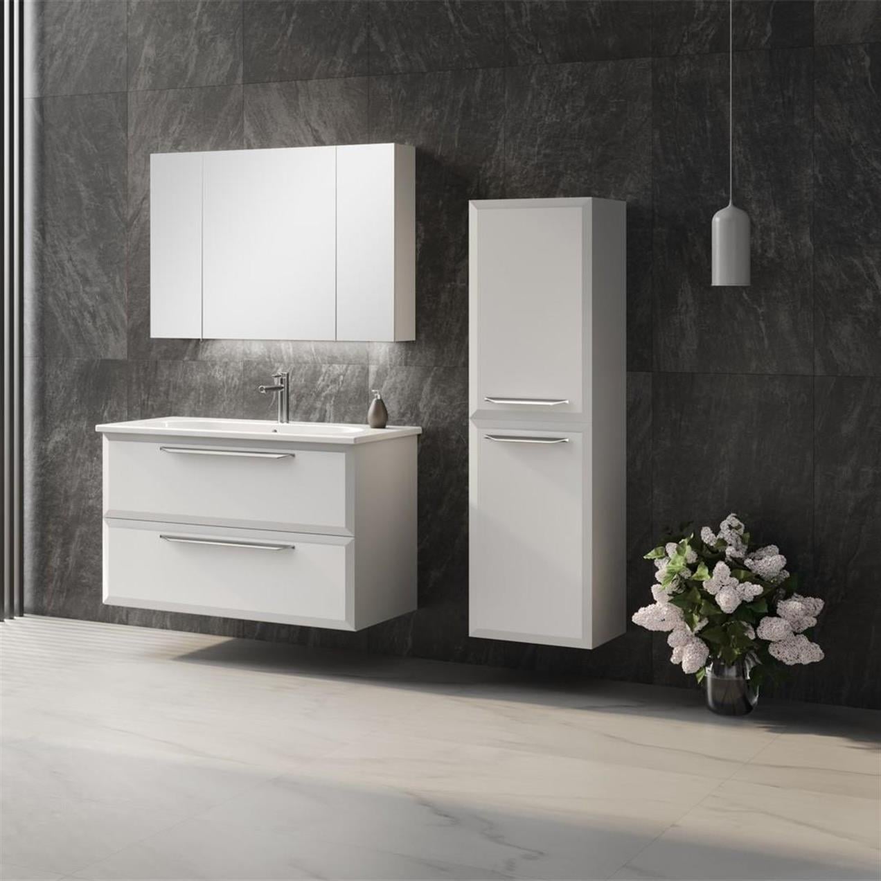 Orka Nuvola 100 cm MDF Beyaz Banyo Dolabı Takımı ve Boy Dolabı