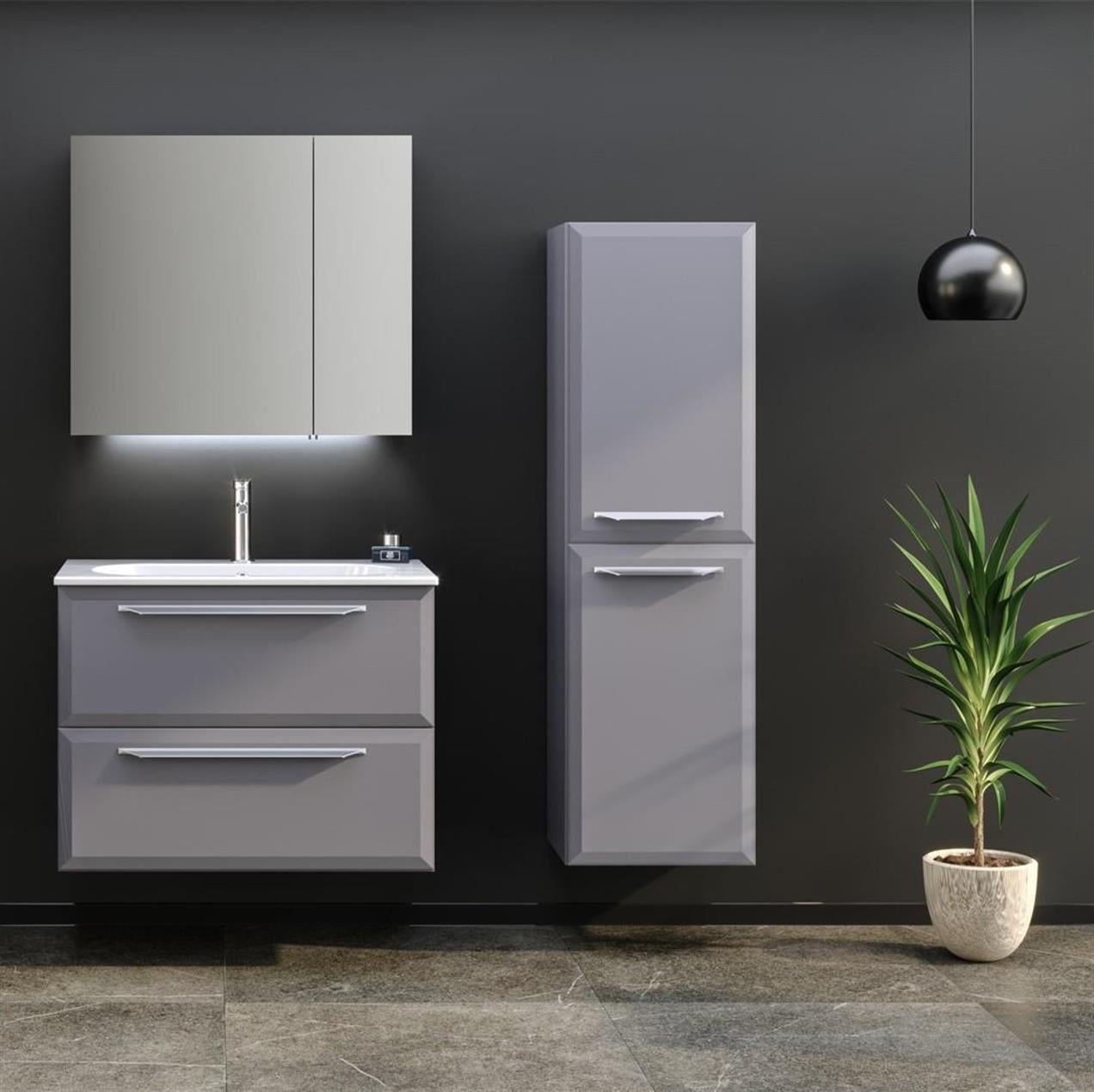 Orka Nuvola 80 cm MDF Gri Banyo Dolabı Takımı ve Boy Dolabı