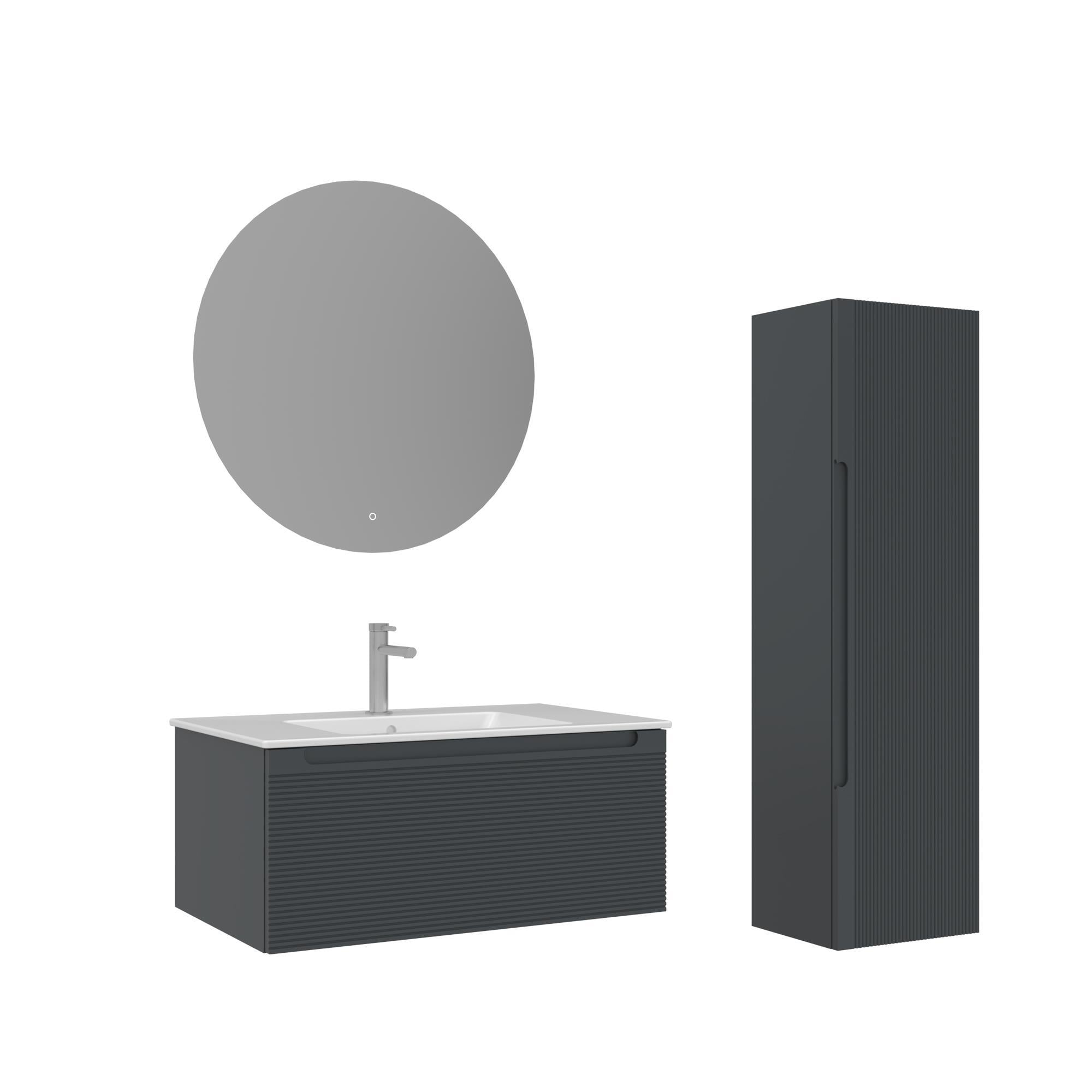 Orka Olbia 80 cm Mat Antrasit Banyo Dolabı Takımı ve Boy Dolabı