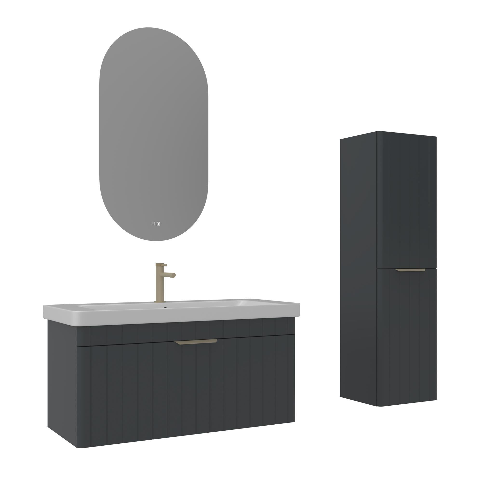 Orka Procida 105 cm Mat Antrasit Banyo Dolabı Takımı ve Boy Dolabı