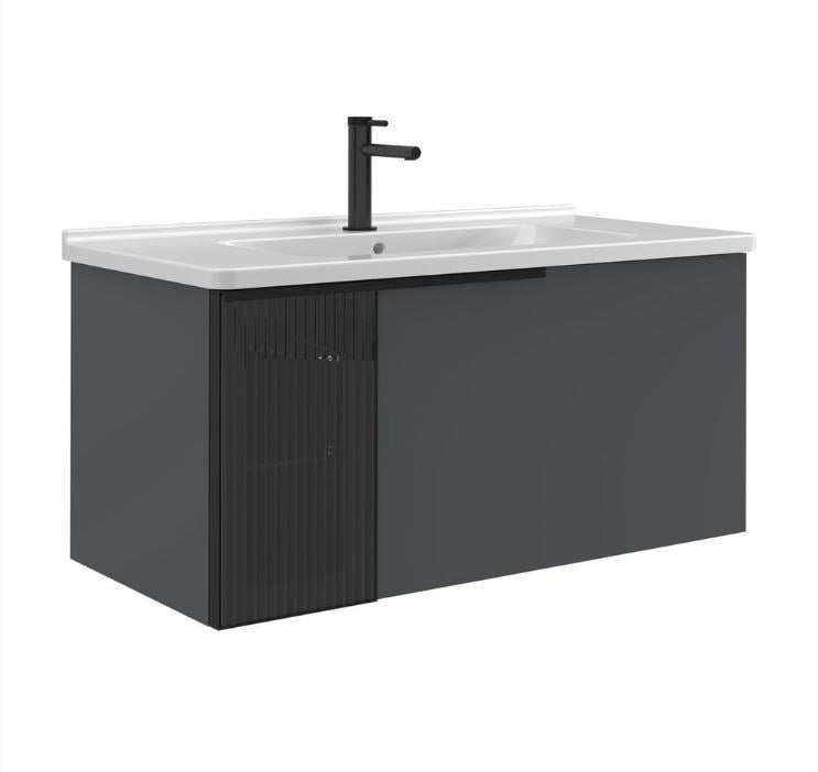 Orka Pure 80 cm Mat Antrasit Banyo Dolabı Alt Modül ve Lavabo