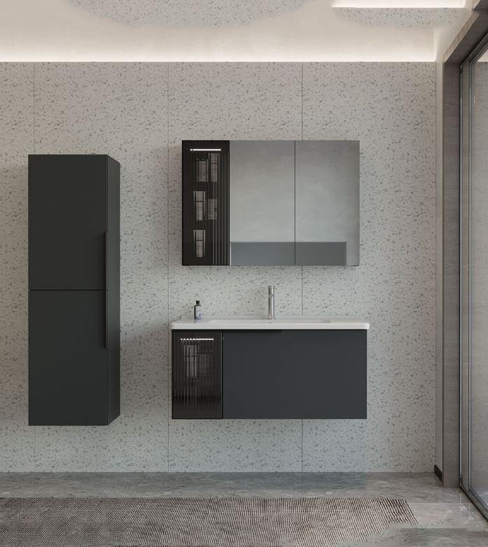Orka Pure 80 cm Mat Antrasit Banyo Dolabı Takımı ve Boy Dolabı